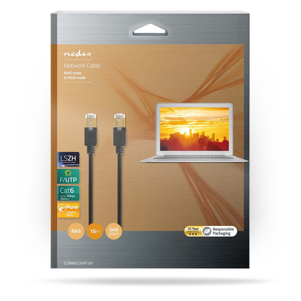 CAT6 Network Cable | RJ45 male | RJ45 male | F/UTP | 15.0 m | Round | LSZH / PVC | Anthracite | Cardboard box with window