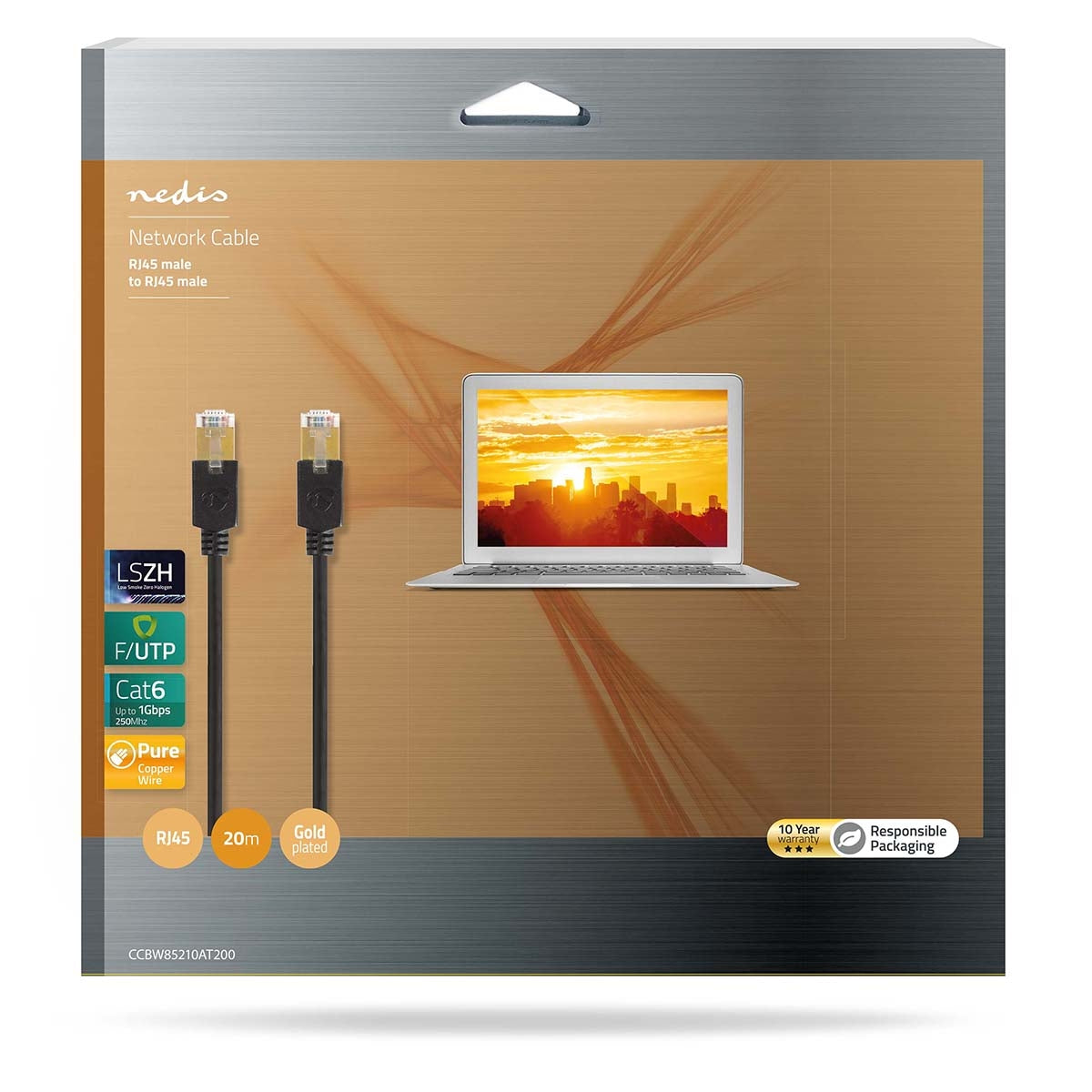 CAT6 Network Cable | RJ45 male | RJ45 male | F/UTP | 20.0 m | Round | LSZH / PVC | Anthracite | Cardboard box with window