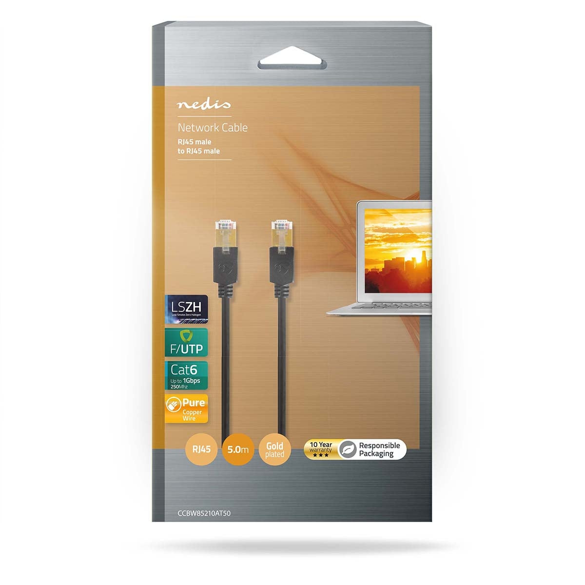 CAT6 Network Cable | RJ45 male | RJ45 male | F/UTP | 5.00 m | Round | LSZH / PVC | Anthracite | Cardboard box with window