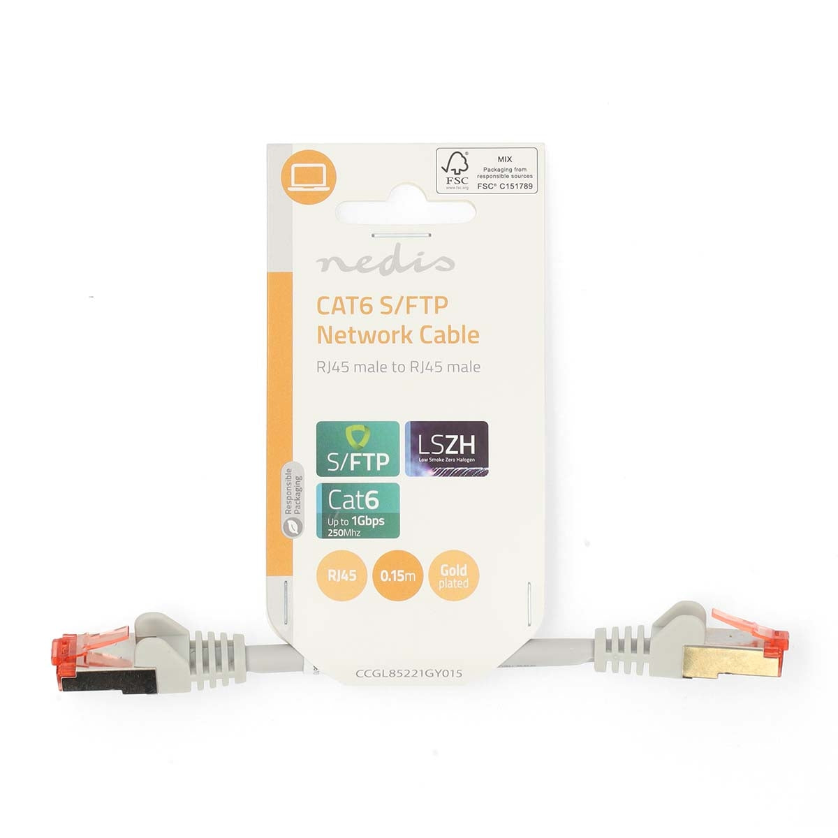 CAT6 Network Cable | RJ45 male | RJ45 male | S/FTP | 0.15 m | Round | LSZH | Gray | Label