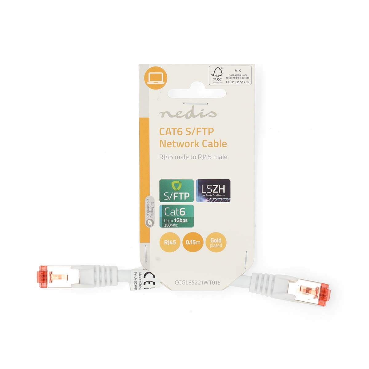 CAT6 Network Cable | RJ45 male | RJ45 male | S/FTP | 0.15 m | Round | LSZH | White | Label