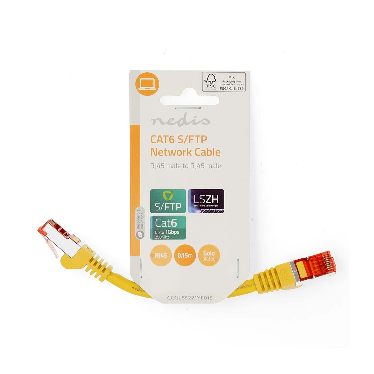 CAT6 Network Cable | RJ45 male | RJ45 male | S/FTP | 0.15 m | Round | LSZH | Yellow | Label