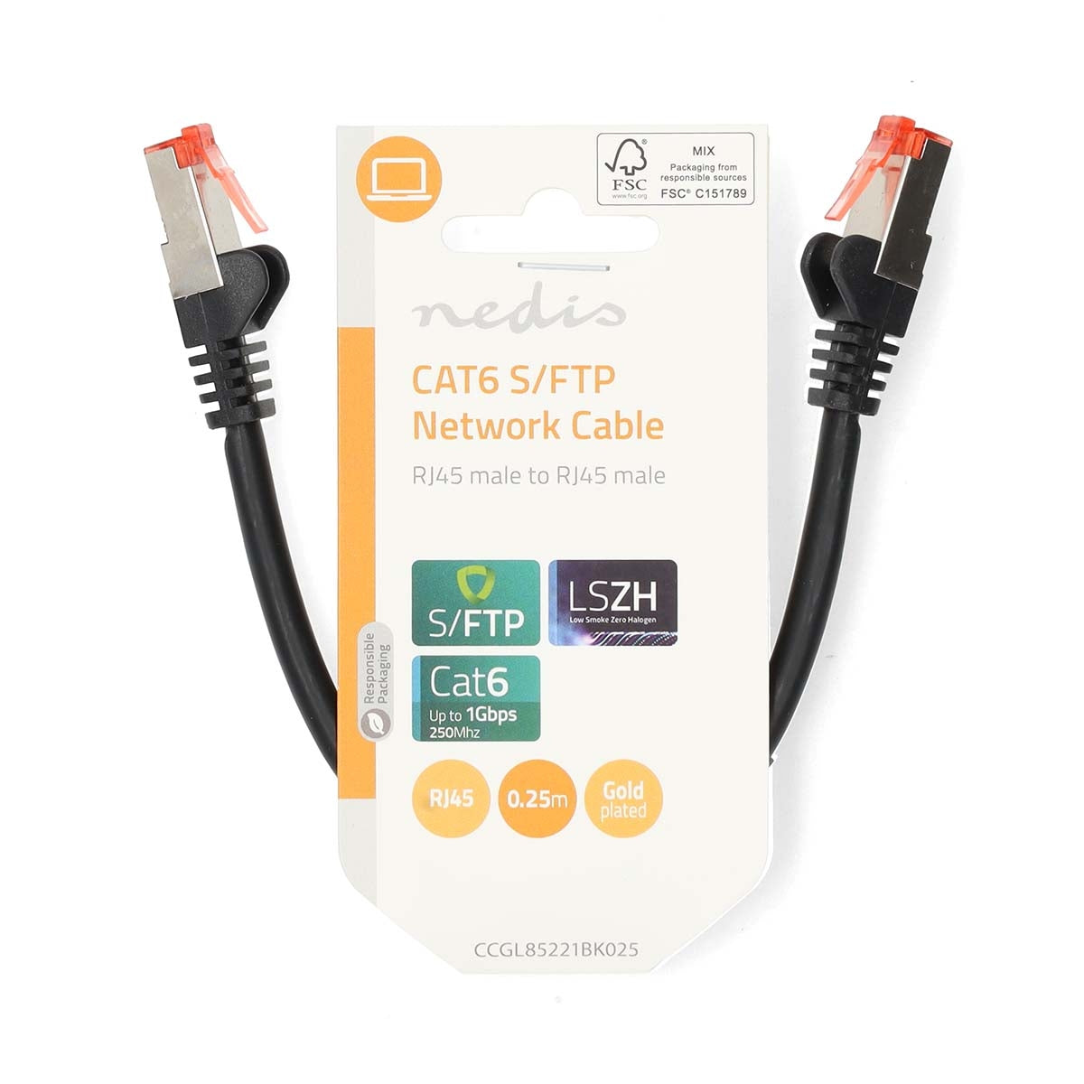 CAT6 Network Cable | RJ45 male | RJ45 male | S/FTP | 0.25 m | Round | LSZH | Black | Label
