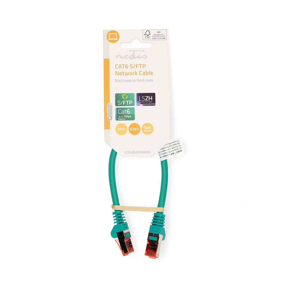 CAT6 Network Cable | RJ45 male | RJ45 male | S/FTP | 0.25 m | Round | LSZH | Green | Label