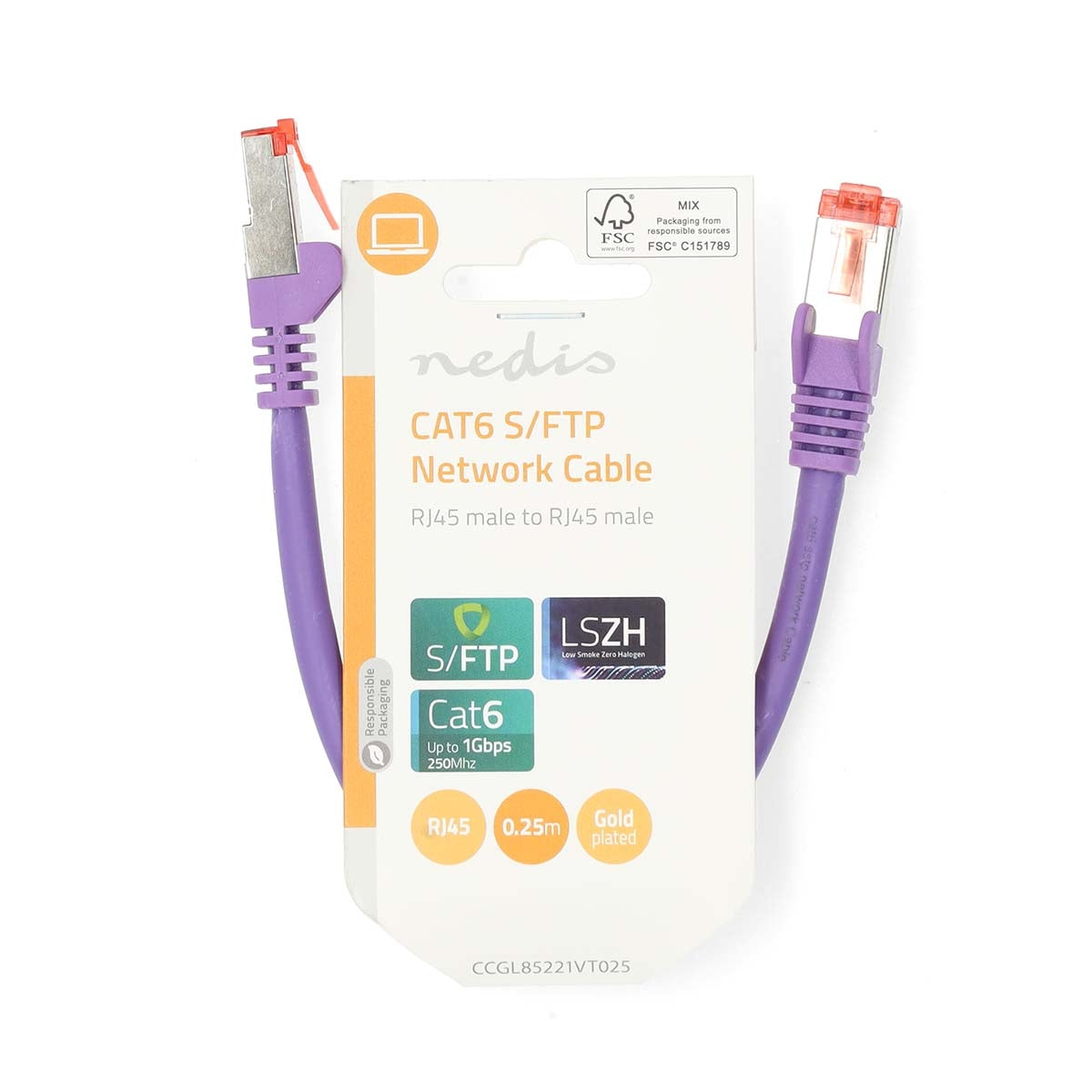 CAT6 Network Cable | RJ45 male | RJ45 male | S/FTP | 0.25 m | Round | LSZH | Violet | Label
