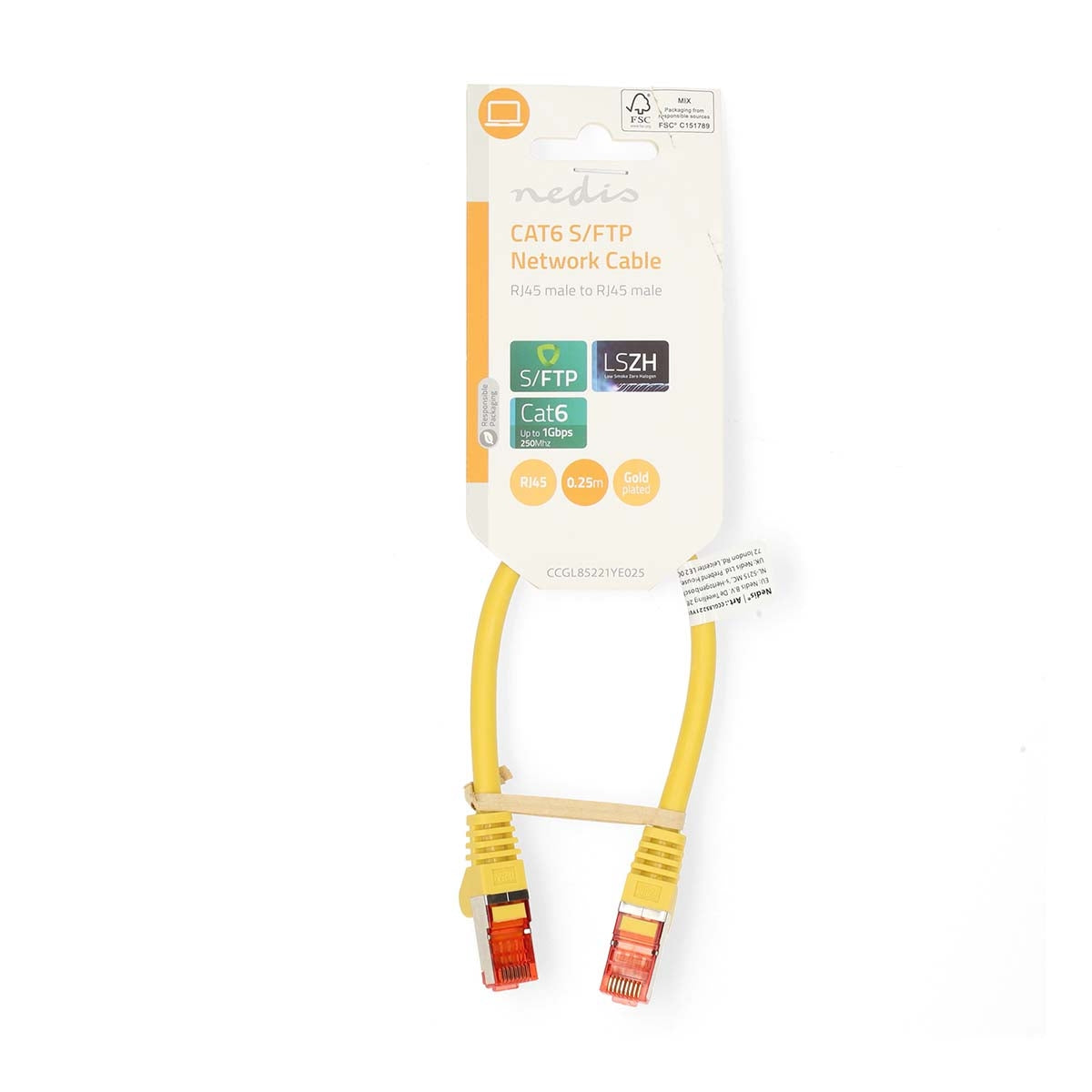 CAT6 Network Cable | RJ45 male | RJ45 male | S/FTP | 0.25 m | Round | LSZH | Yellow | Label