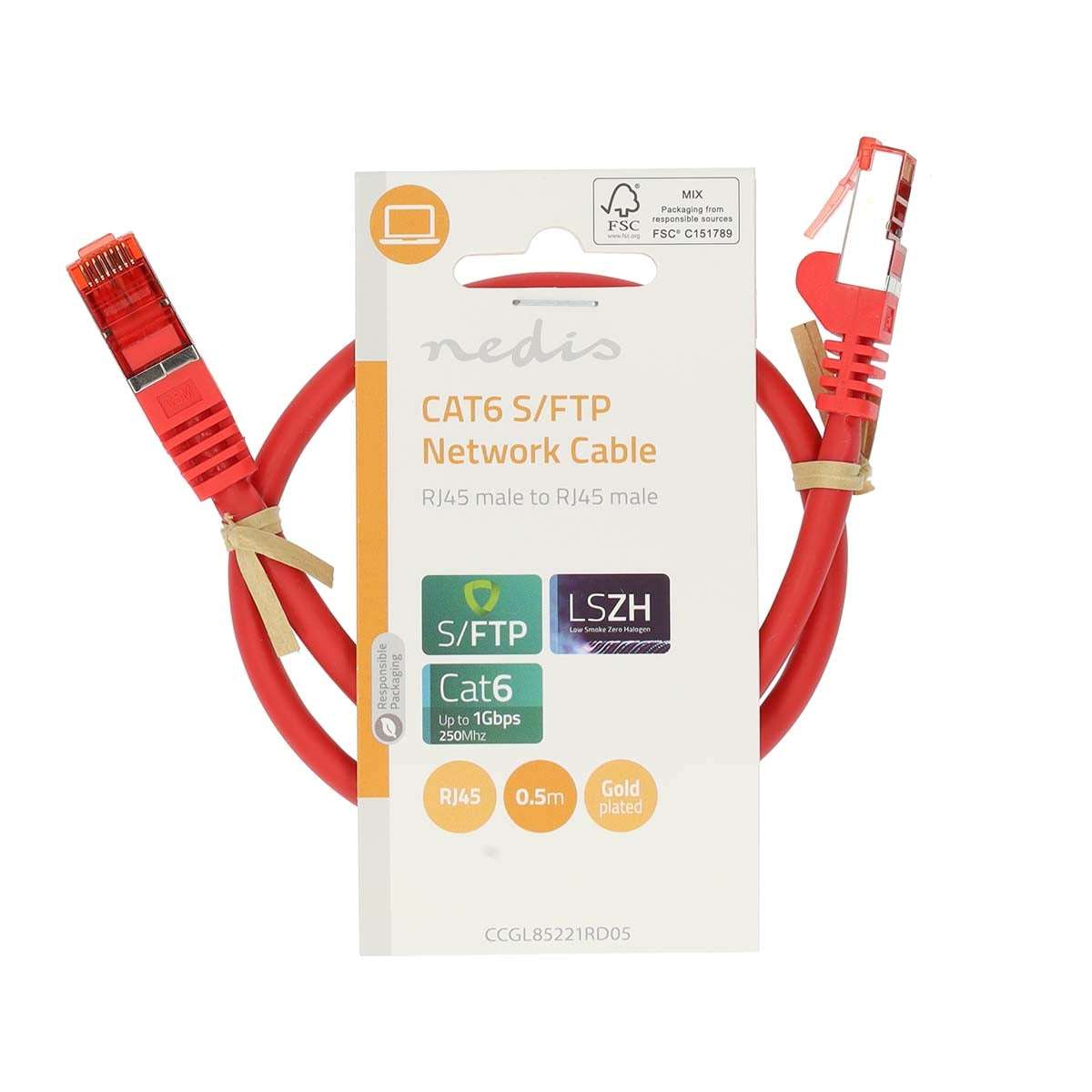 CAT6 Network Cable | RJ45 male | RJ45 male | S/FTP | 0.50 m | Round | LSZH | Red | Label