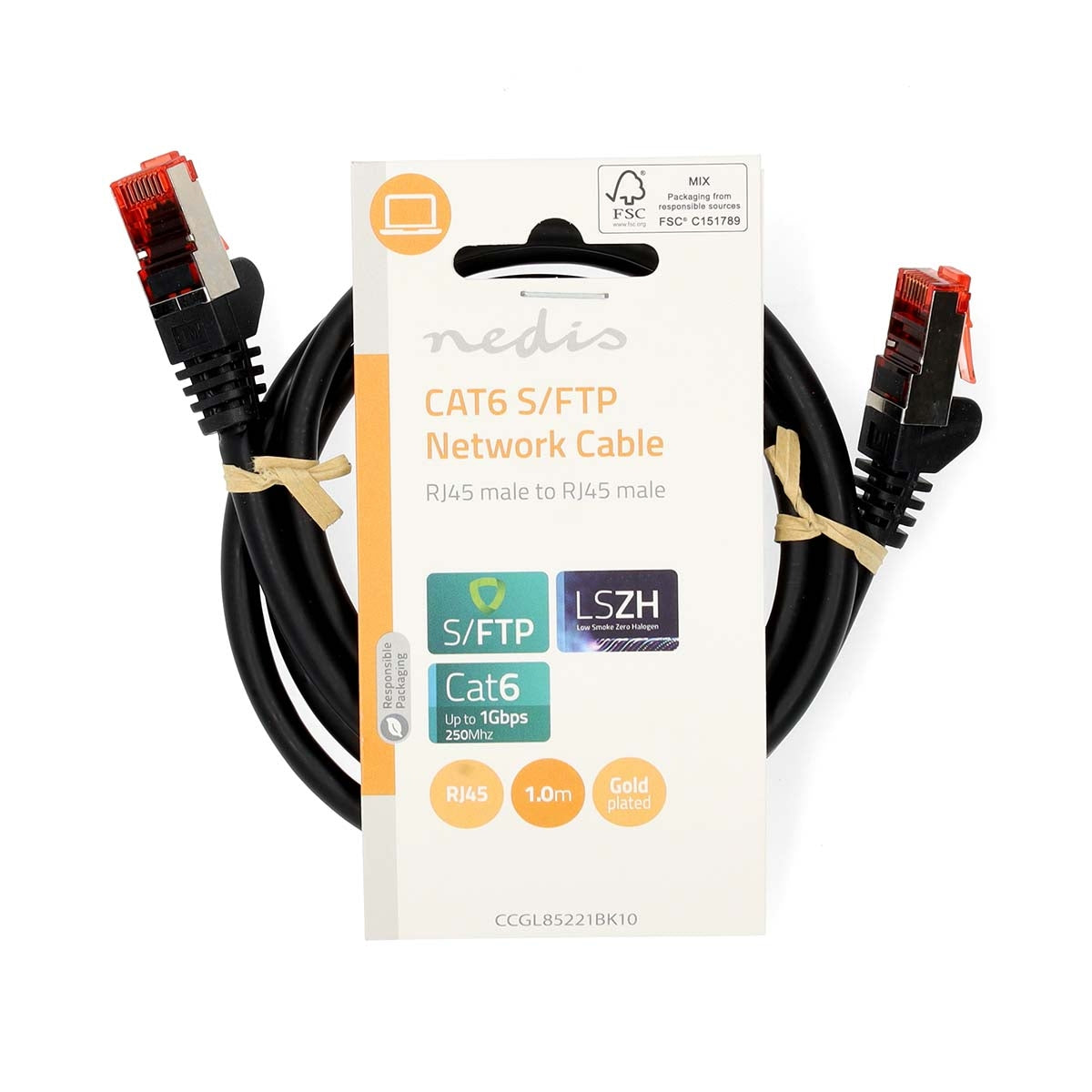 CAT6 Network Cable | RJ45 male | RJ45 male | S/FTP | 1.00 m | Round | LSZH | Black | Label