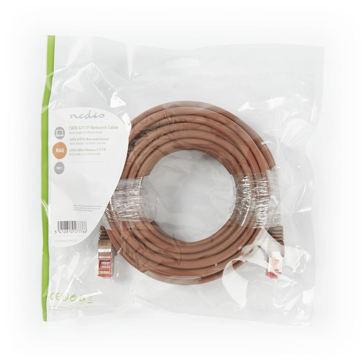 CAT6 Network Cable | RJ45 male | RJ45 male | S/FTP | 10.0 m | Round | LSZH | Brown | Plastic bag