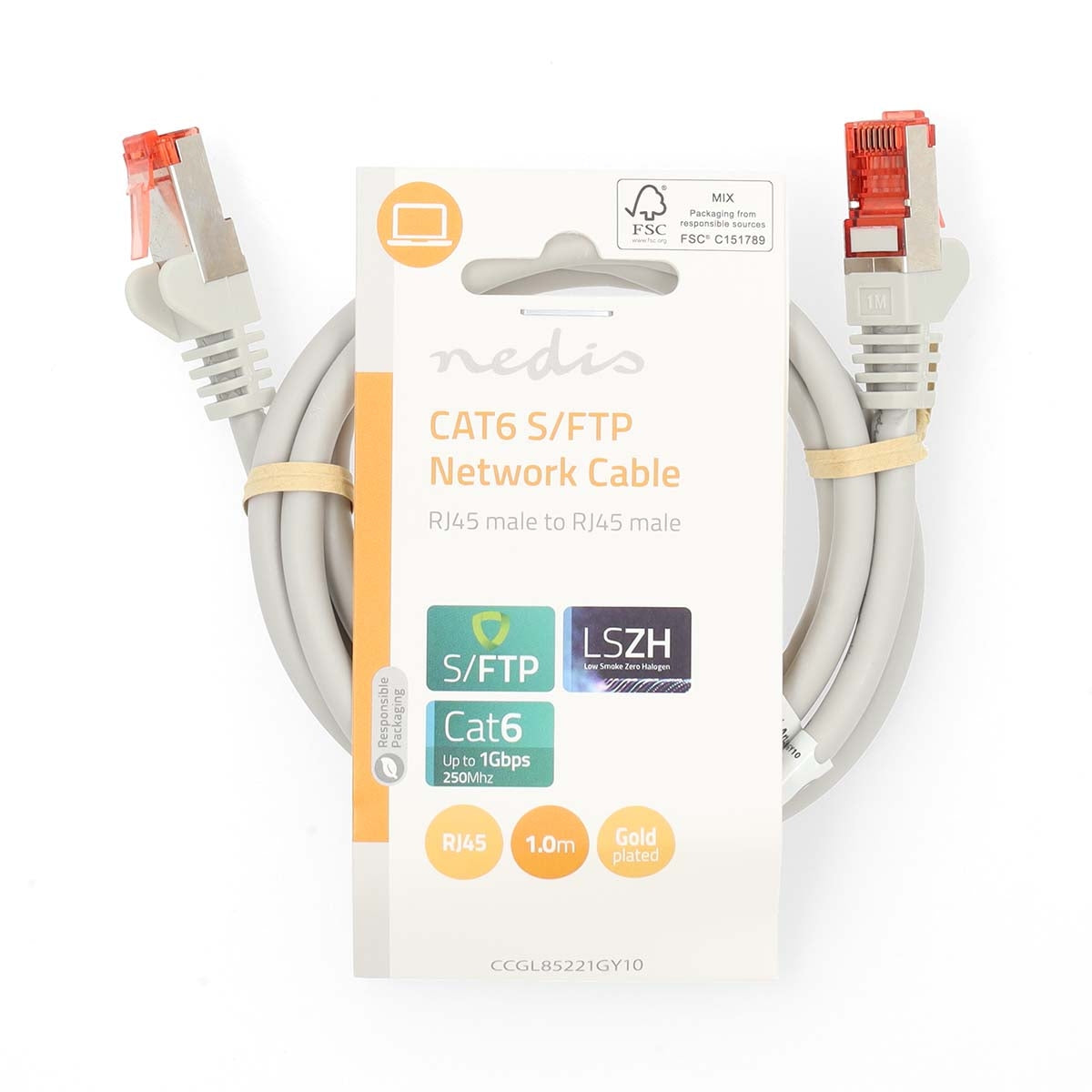 CAT6 Network Cable | RJ45 male | RJ45 male | S/FTP | 1.00 m | Round | LSZH | Gray | Label