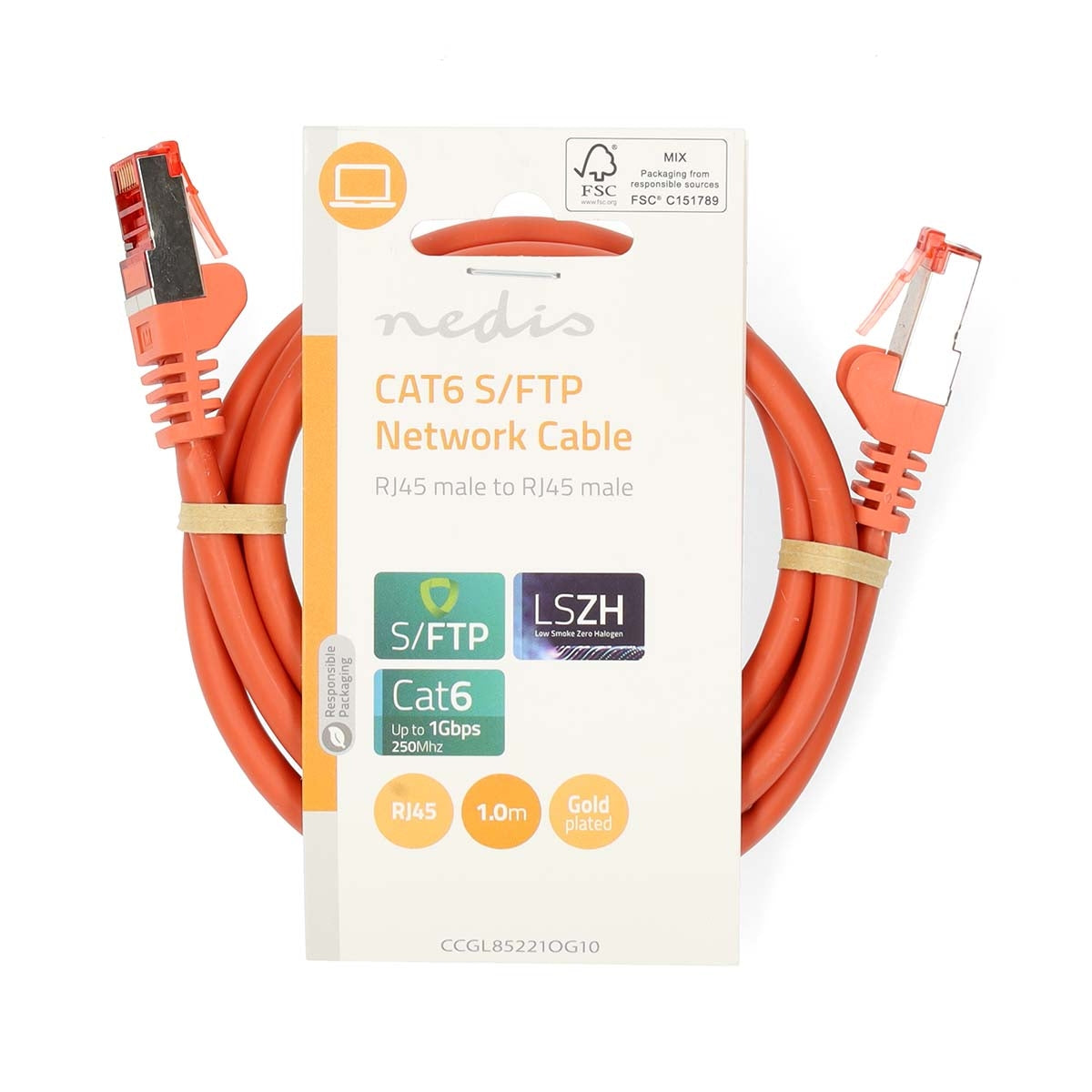 CAT6 Network Cable | RJ45 male | RJ45 male | S/FTP | 1.00 m | Round | LSZH | Orange | Label