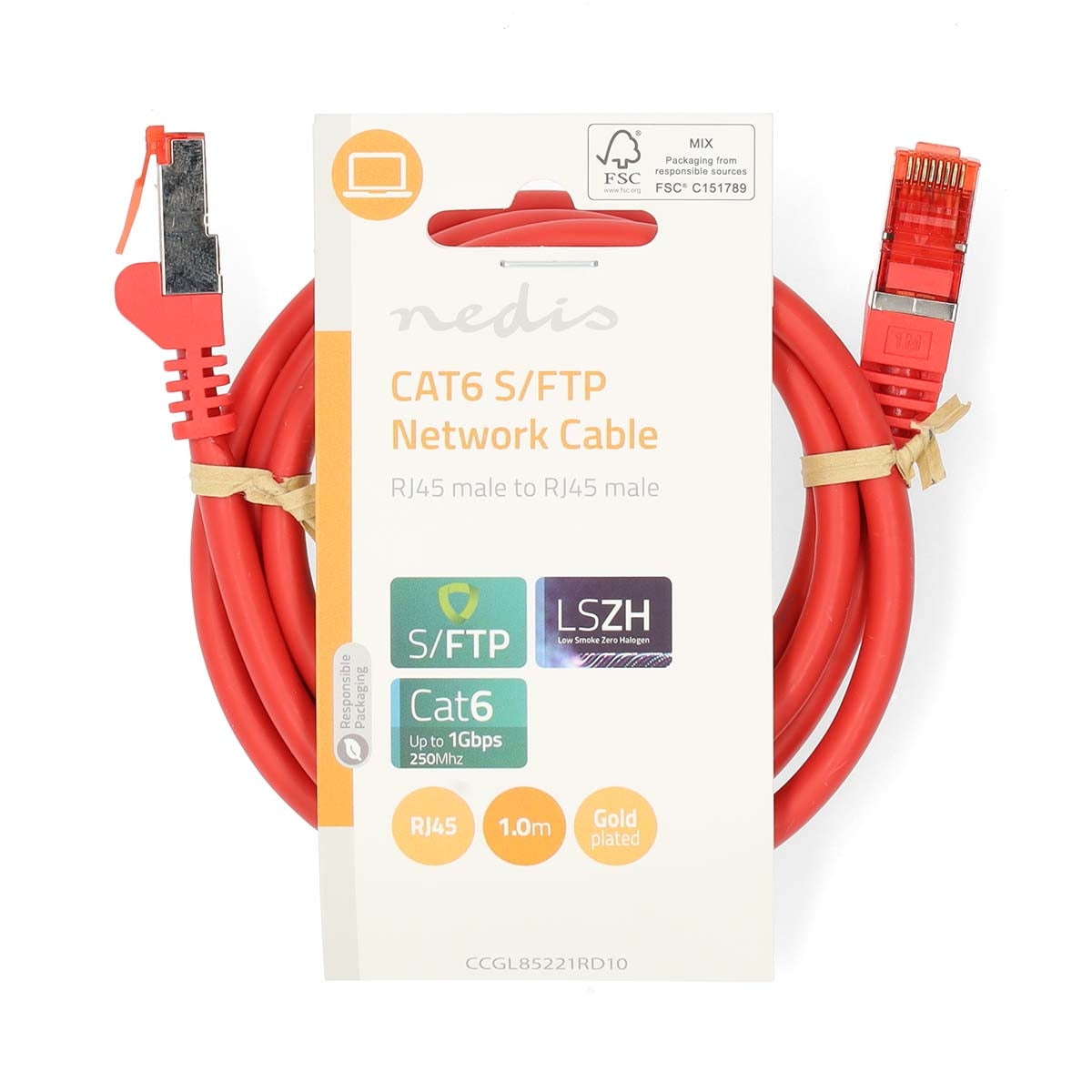 CAT6 Network Cable | RJ45 male | RJ45 male | S/FTP | 1.00 m | Round | LSZH | Red | Label