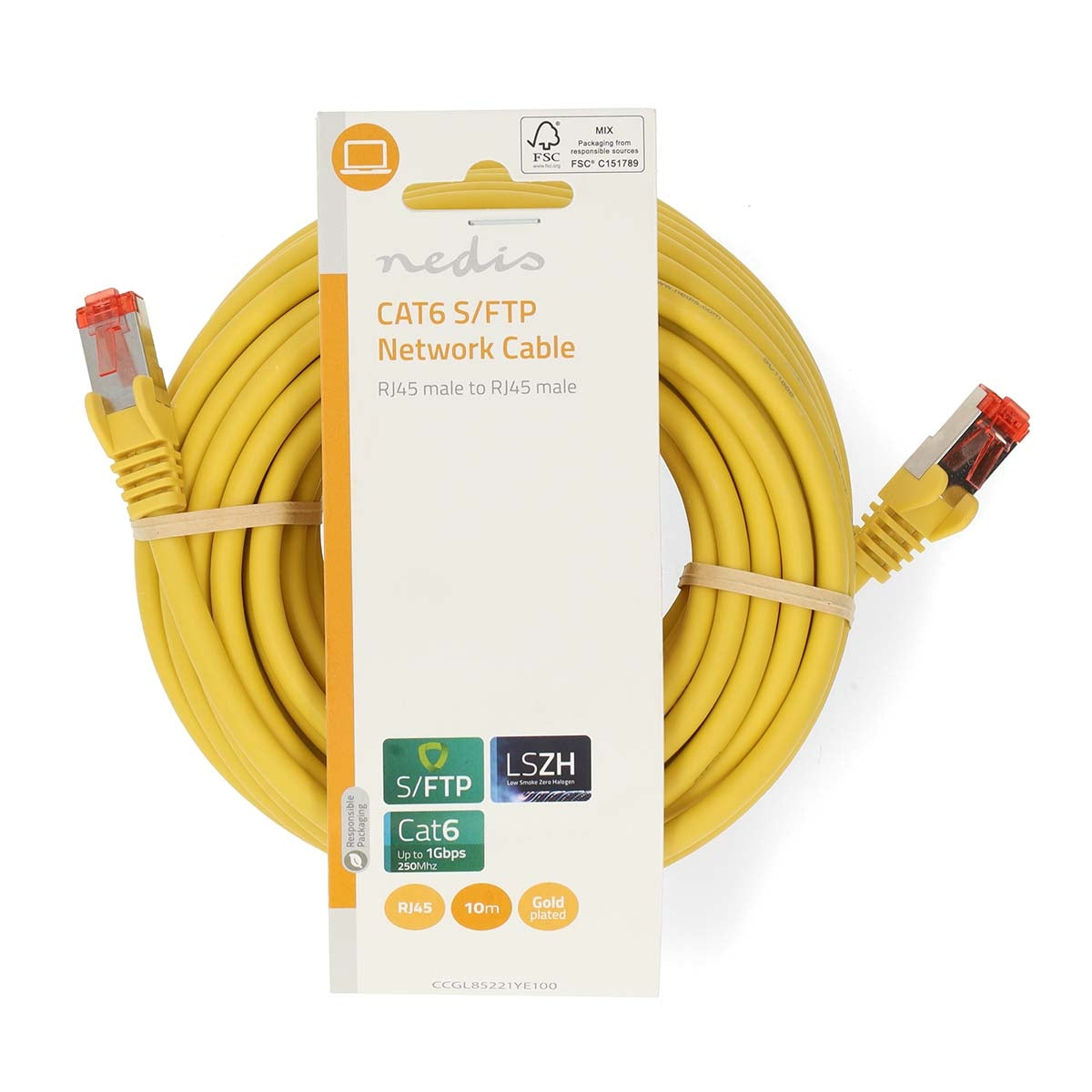 CAT6 Network Cable | RJ45 male | RJ45 male | S/FTP | 10.0 m | Round | LSZH | Yellow | Label