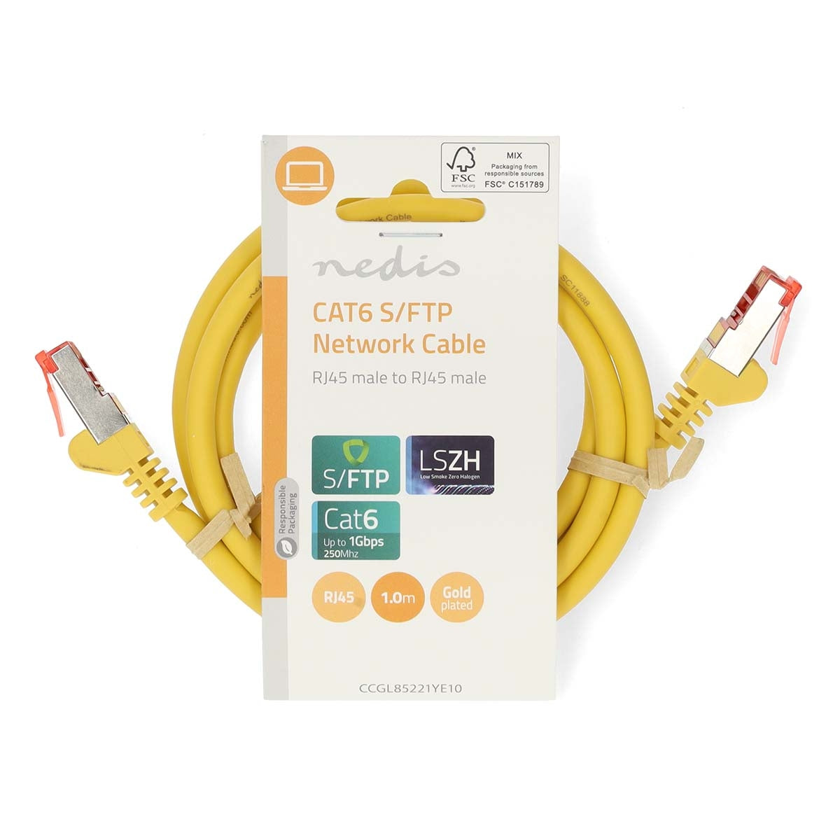 CAT6 Network Cable | RJ45 male | RJ45 male | S/FTP | 1.00 m | Round | LSZH | Yellow | Label