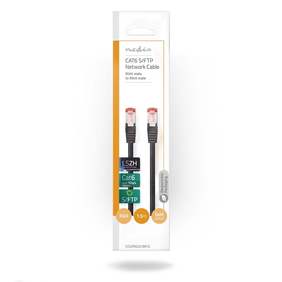 CAT6 Network Cable | RJ45 male | RJ45 male | S/FTP | 1.50 m | Round | LSZH | Black | Plastic bag