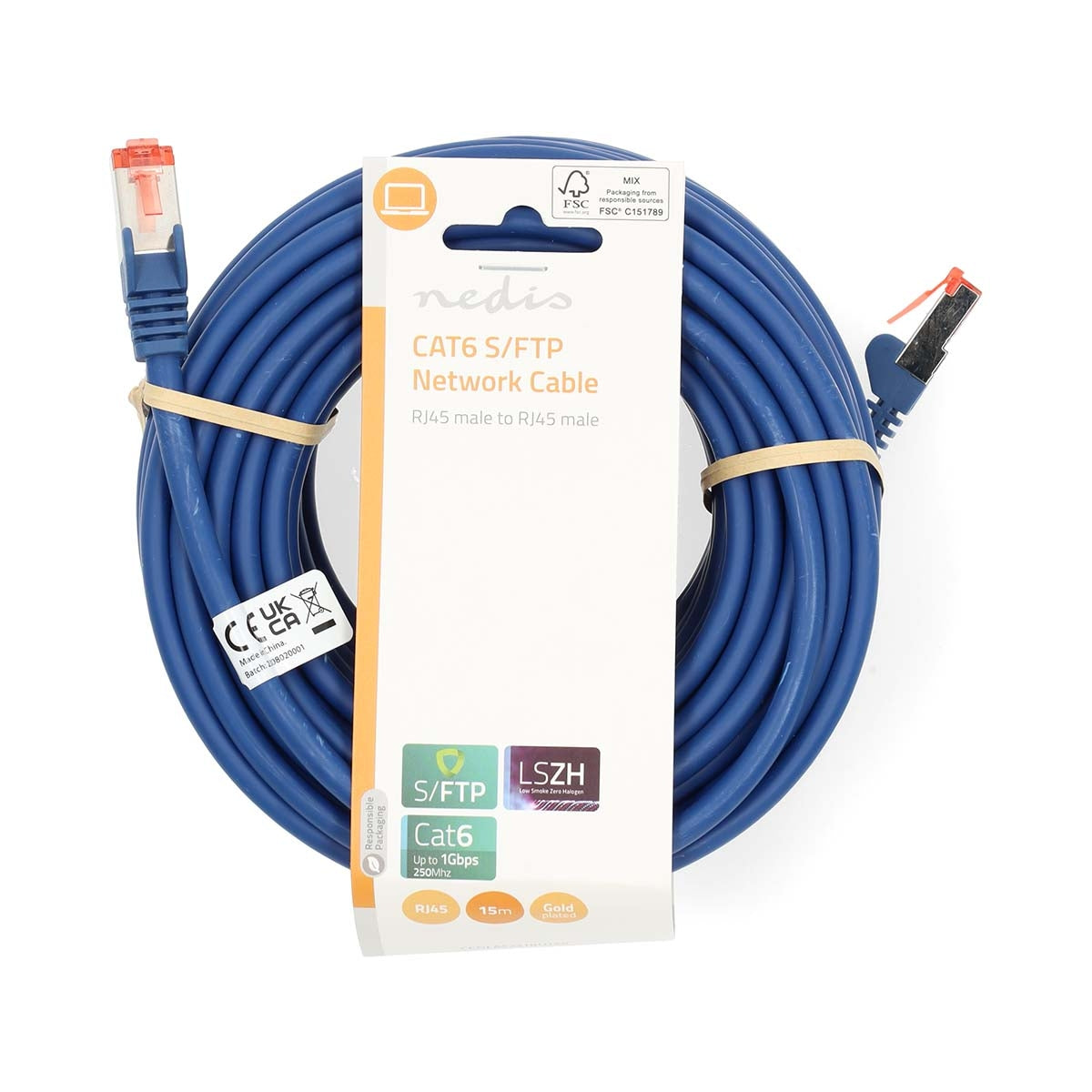 CAT6 Network Cable | RJ45 male | RJ45 male | S/FTP | 15.0 m | Round | LSZH | Blue | Label