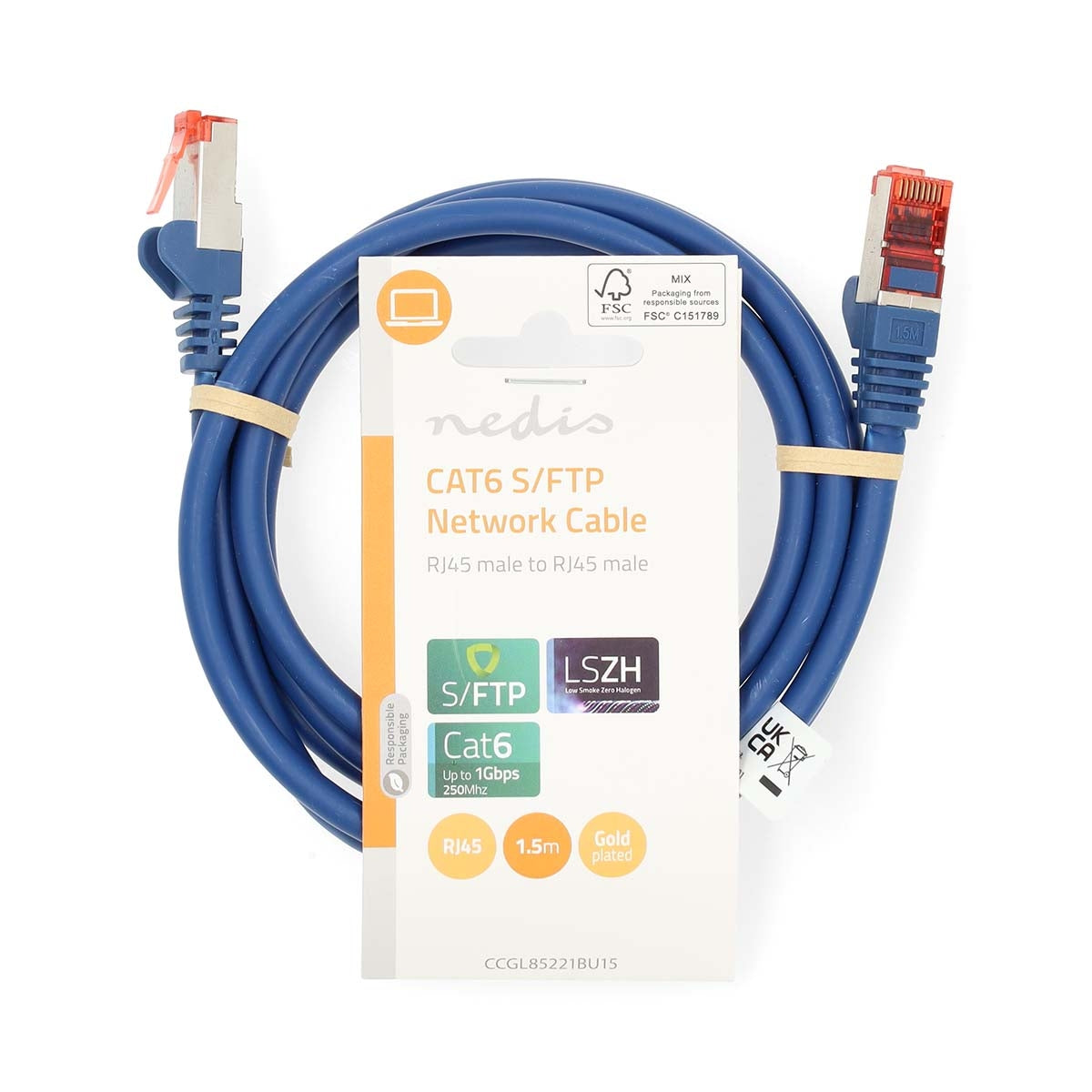 CAT6 Network Cable | RJ45 male | RJ45 male | S/FTP | 1.50 m | Round | LSZH | Blue | Label