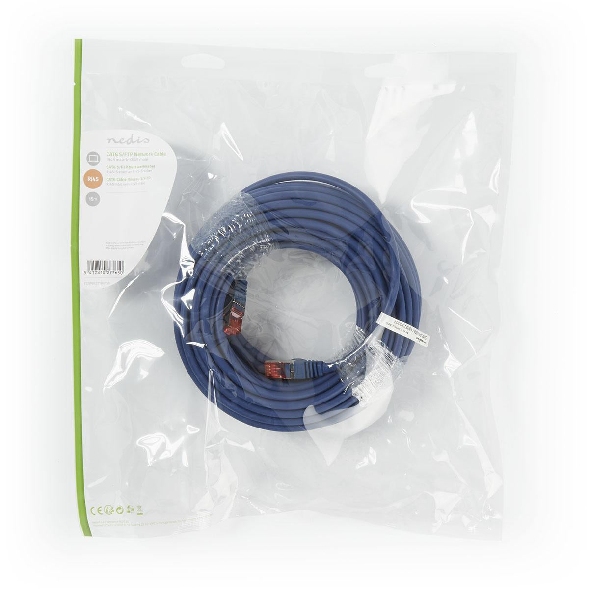 CAT6 Network Cable | RJ45 male | RJ45 male | S/FTP | 15.0 m | Round | LSZH | Blue | Plastic bag