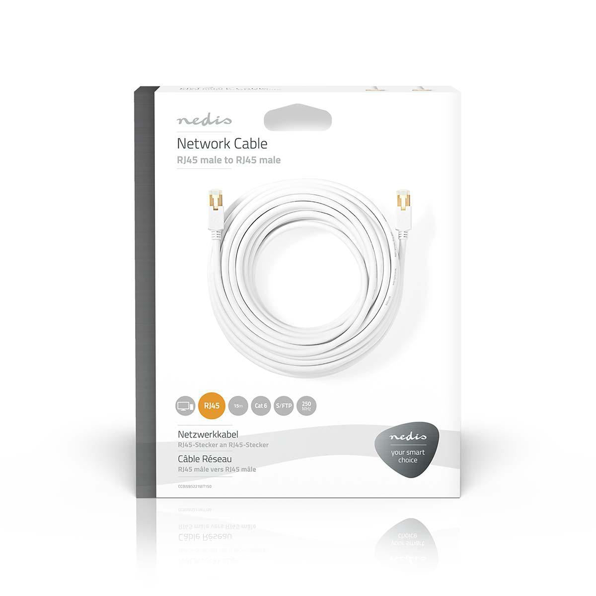 CAT6 Network Cable | RJ45 male | RJ45 male | S/FTP | 15.0 m | Round | LSZH / PVC | White | Cardboard box with window