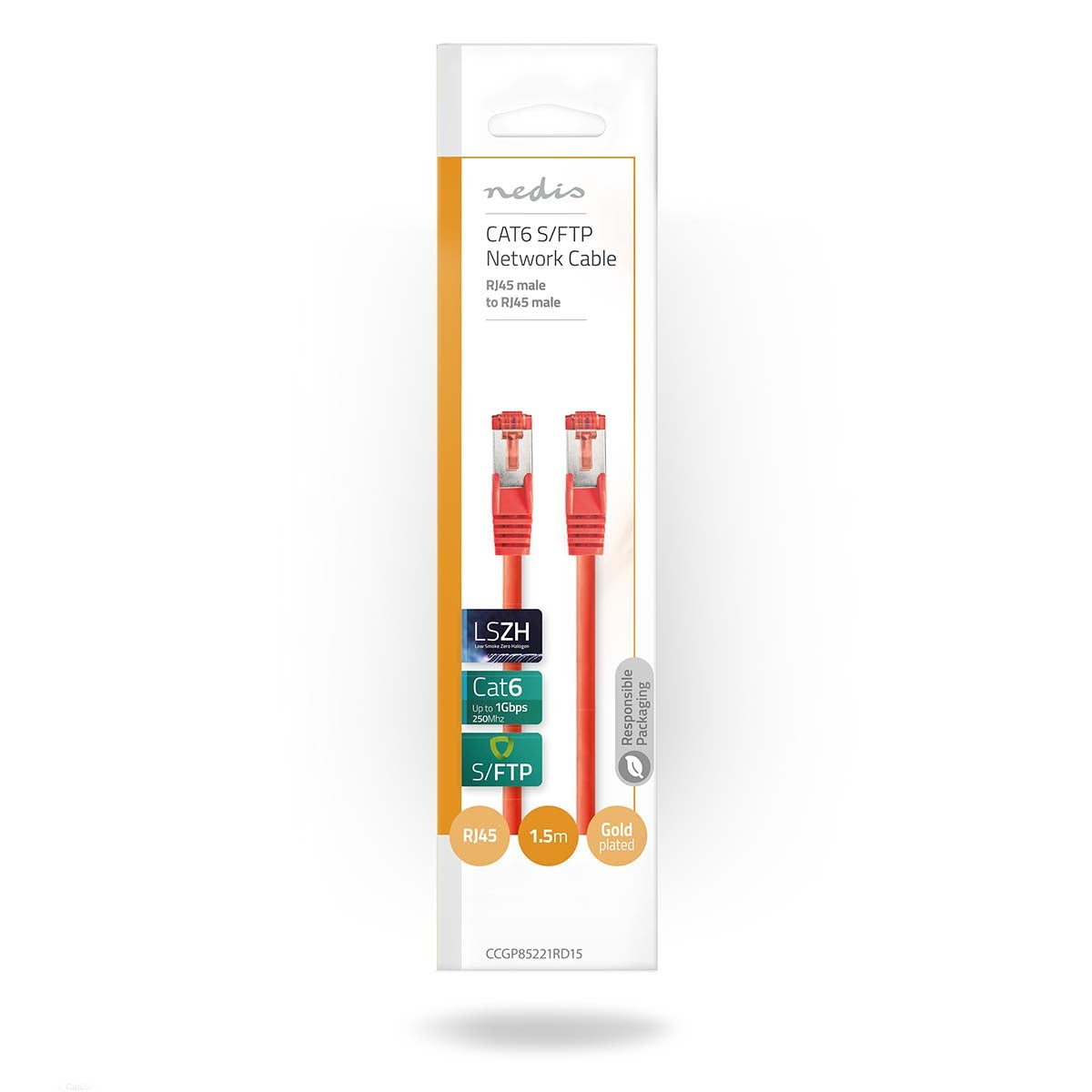 CAT6 Network Cable | RJ45 male | RJ45 male | S/FTP | 1.50 m | Round | LSZH | Red | Plastic bag