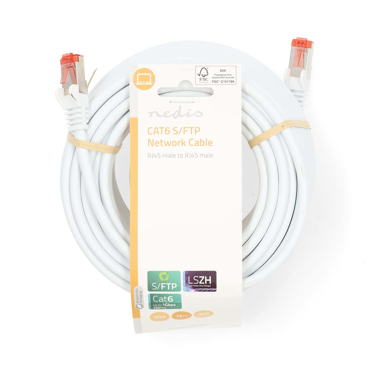 CAT6 Network Cable | RJ45 male | RJ45 male | S/FTP | 15.0 m | Round | LSZH | White | Label