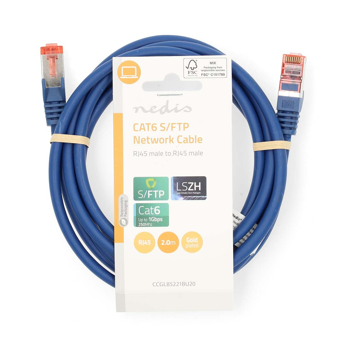 CAT6 Network Cable | RJ45 male | RJ45 male | S/FTP | 2.00 m | Round | LSZH | Blue | Label