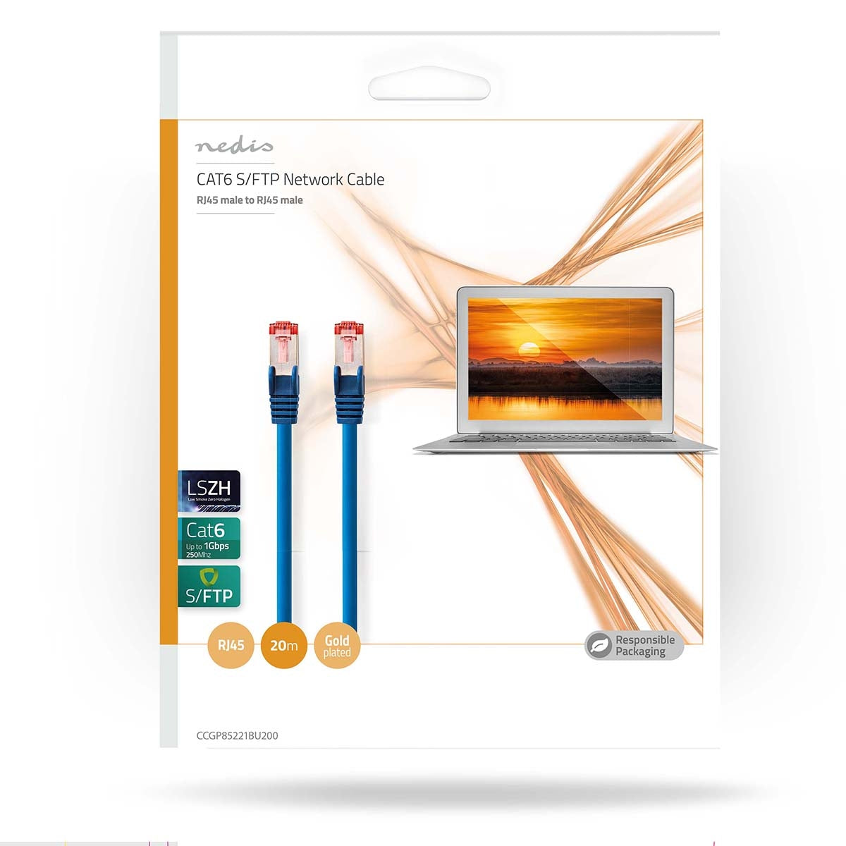 CAT6 Network Cable | RJ45 male | RJ45 male | S/FTP | 20.0 m | Round | LSZH | Blue | Plastic bag