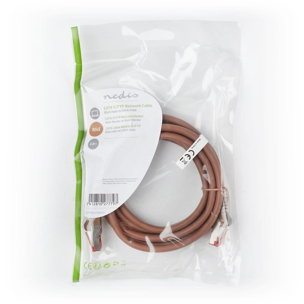 CAT6 Network Cable | RJ45 male | RJ45 male | S/FTP | 2.00 m | Round | LSZH | Brown | Plastic bag