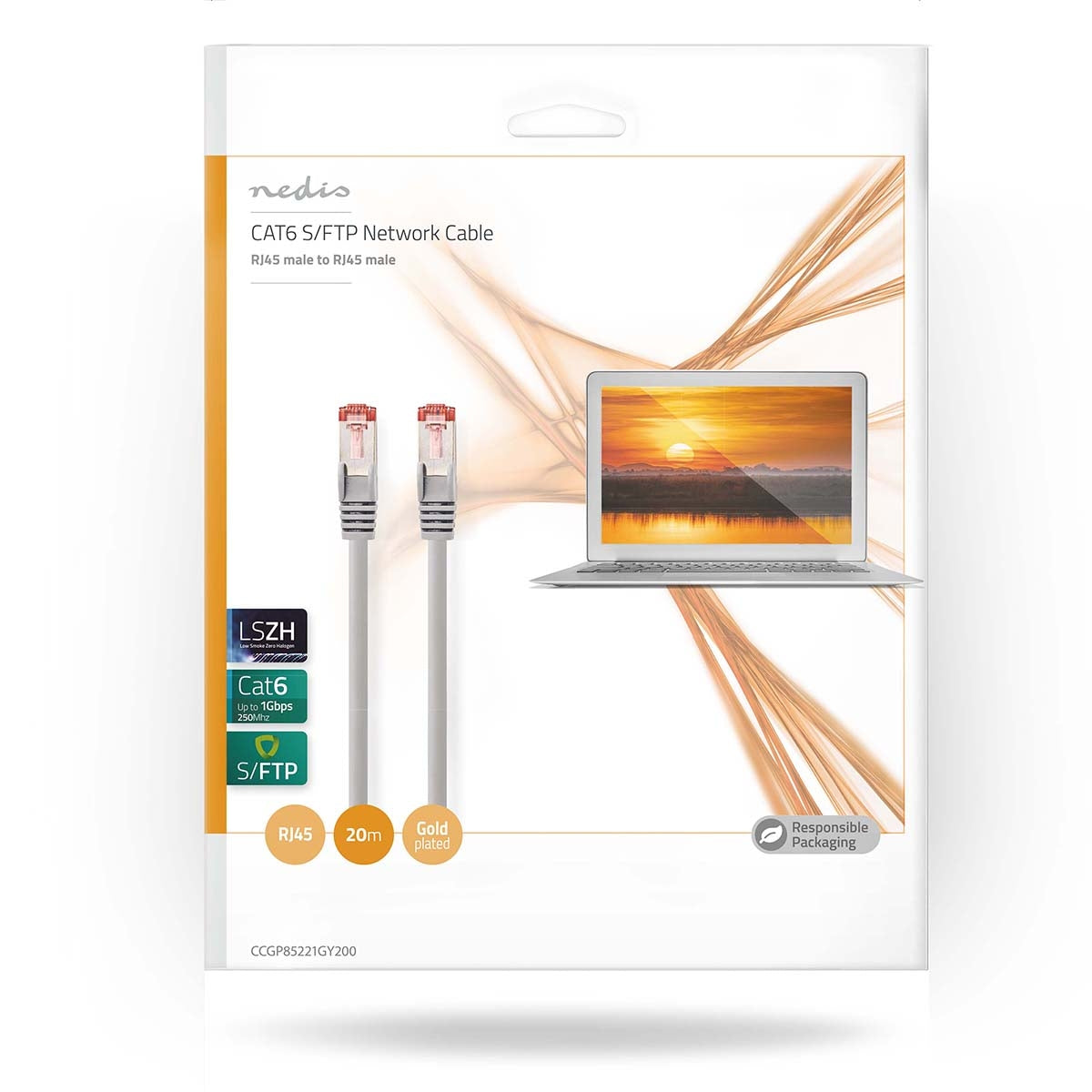 CAT6 Network Cable | RJ45 male | RJ45 male | S/FTP | 20.0 m | Round | LSZH | Gray | Envelope
