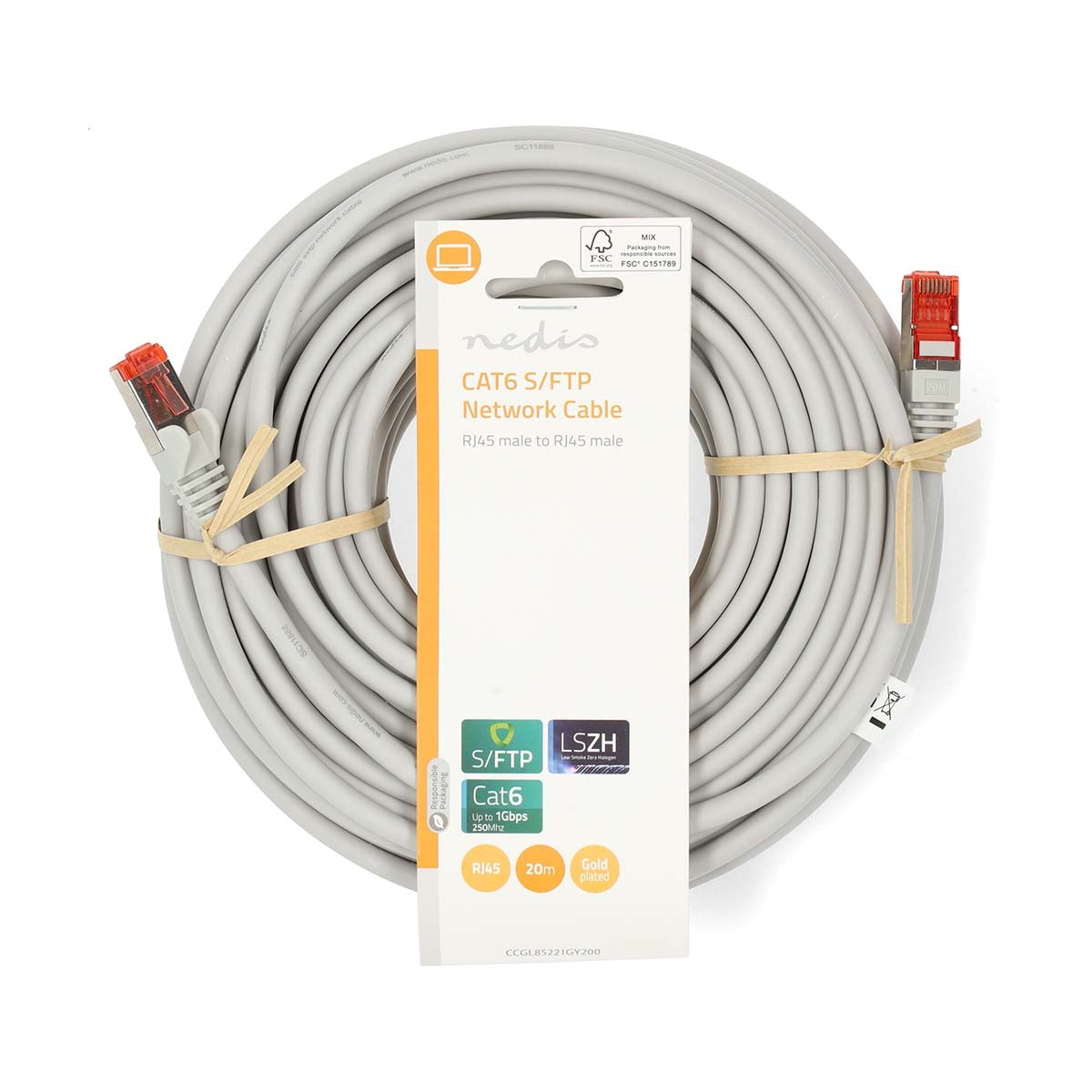 CAT6 Network Cable | RJ45 male | RJ45 male | S/FTP | 20.0 m | Round | LSZH | Gray | Label
