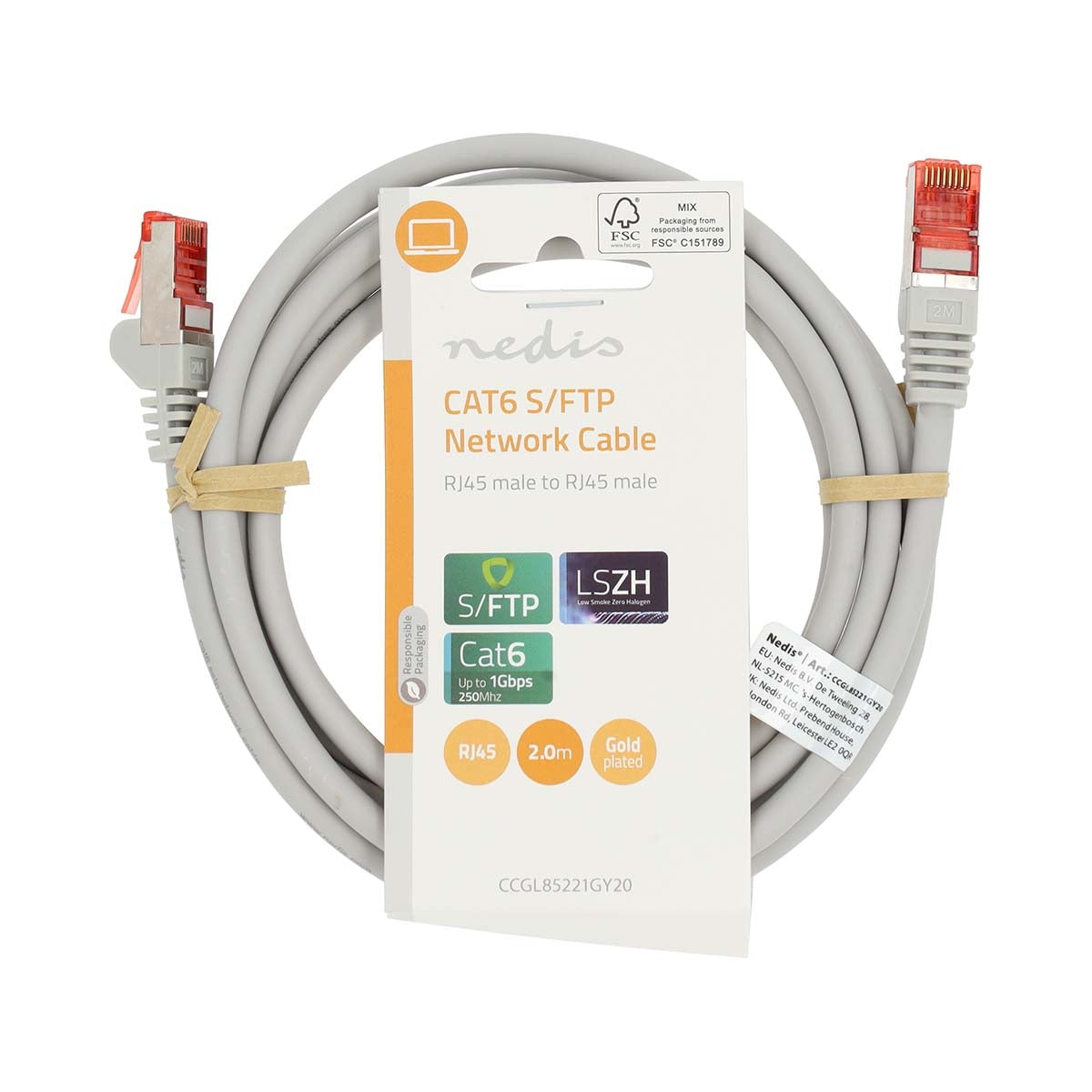 CAT6 Network Cable | RJ45 male | RJ45 male | S/FTP | 2.00 m | Round | LSZH | Gray | Label