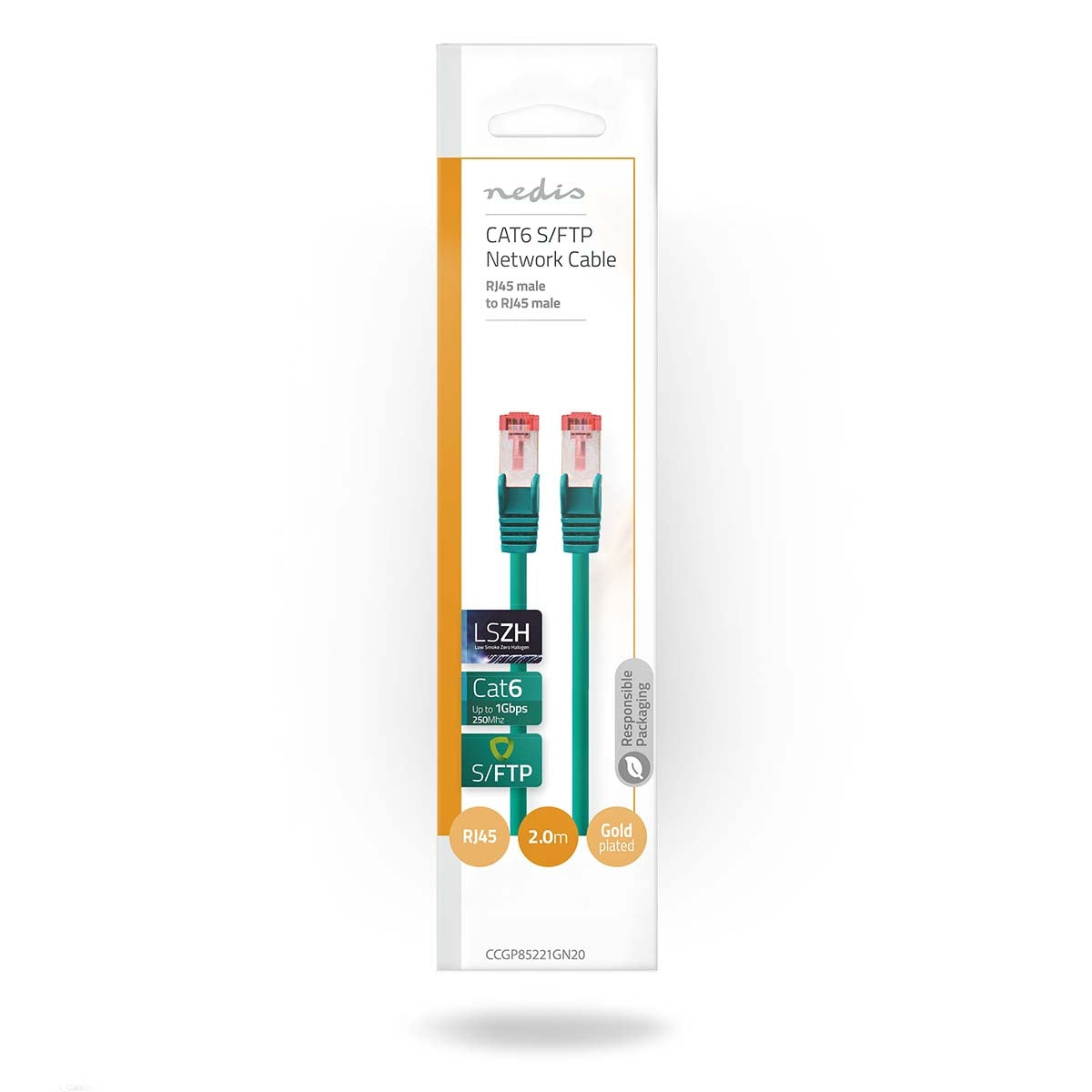 CAT6 Network Cable | RJ45 male | RJ45 male | S/FTP | 2.00 m | Round | LSZH | Green | Envelope
