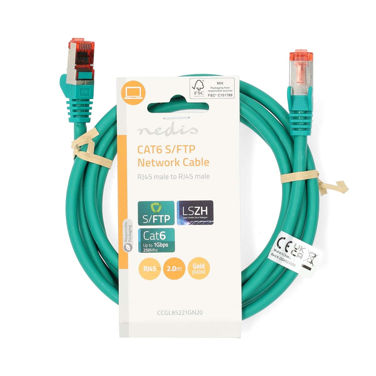 CAT6 Network Cable | RJ45 male | RJ45 male | S/FTP | 2.00 m | Round | LSZH | Green | Label
