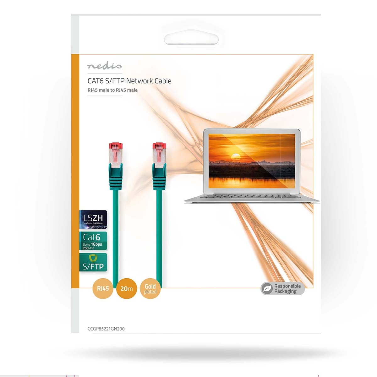 CAT6 Network Cable | RJ45 male | RJ45 male | S/FTP | 20.0 m | Round | LSZH | Green | Plastic bag