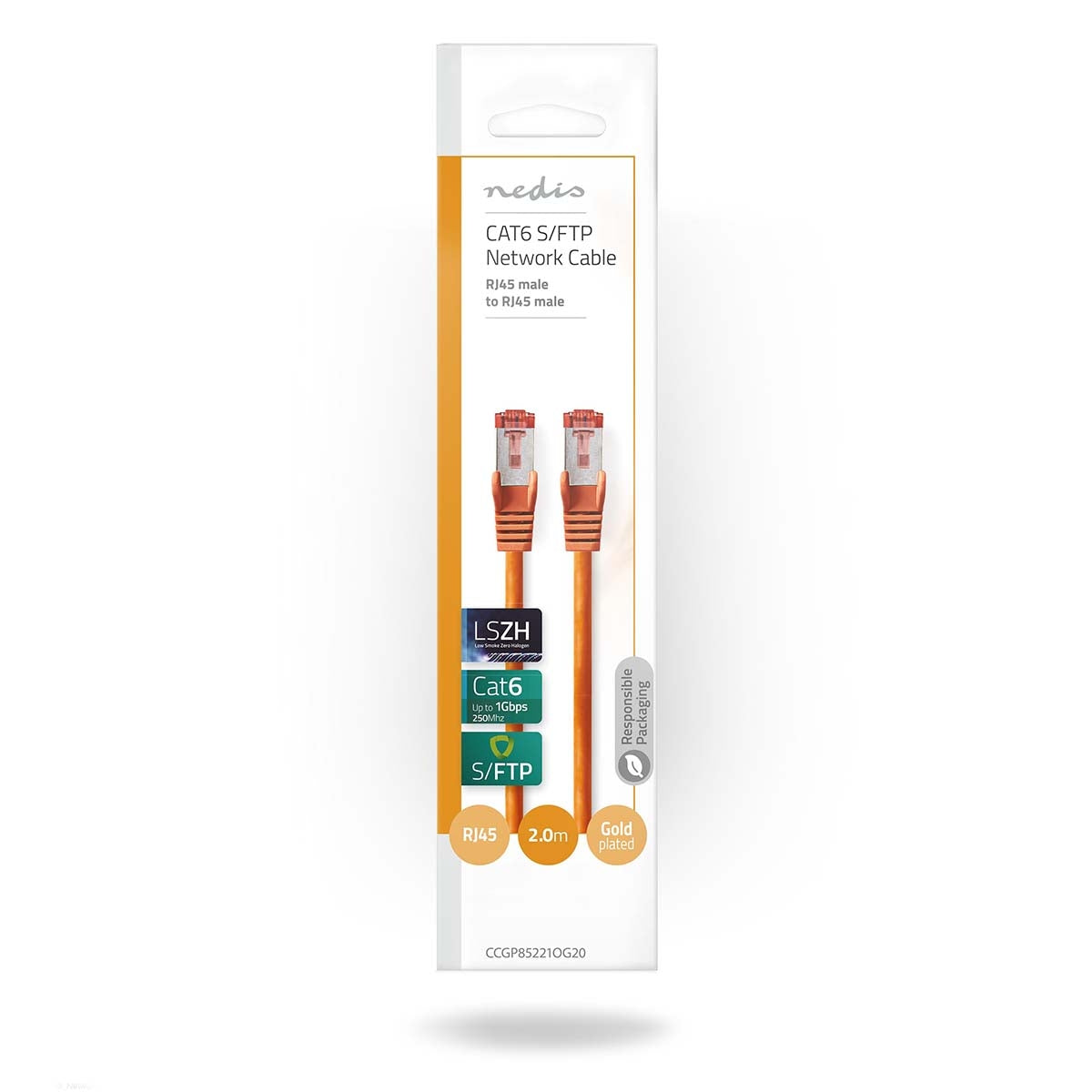CAT6 Network Cable | RJ45 male | RJ45 male | S/FTP | 2.00 m | Round | LSZH | Orange | Plastic bag