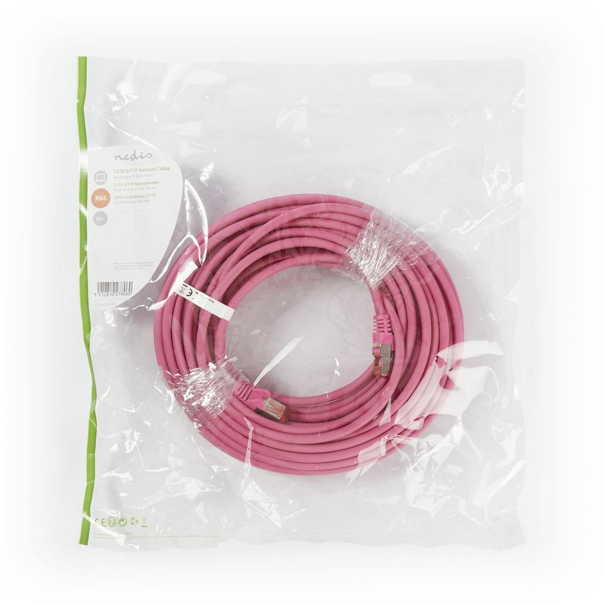 CAT6 Network Cable | RJ45 male | RJ45 male | S/FTP | 20.0 m | Round | LSZH | Pink | Plastic bag