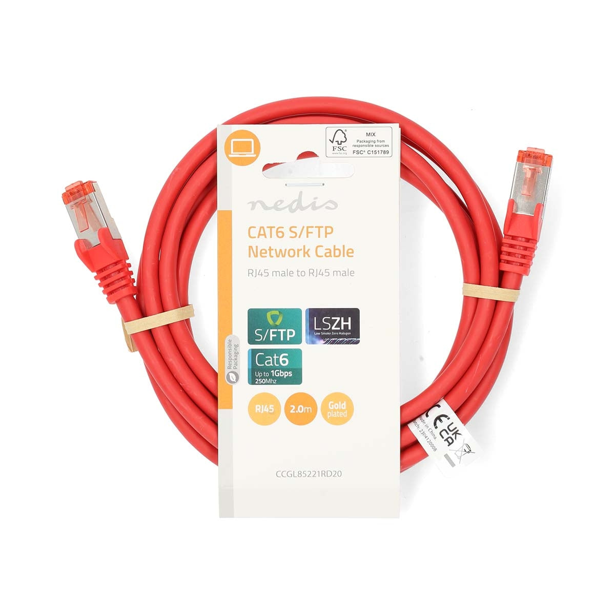 CAT6 Network Cable | RJ45 male | RJ45 male | S/FTP | 2.00 m | Round | LSZH | Red | Label