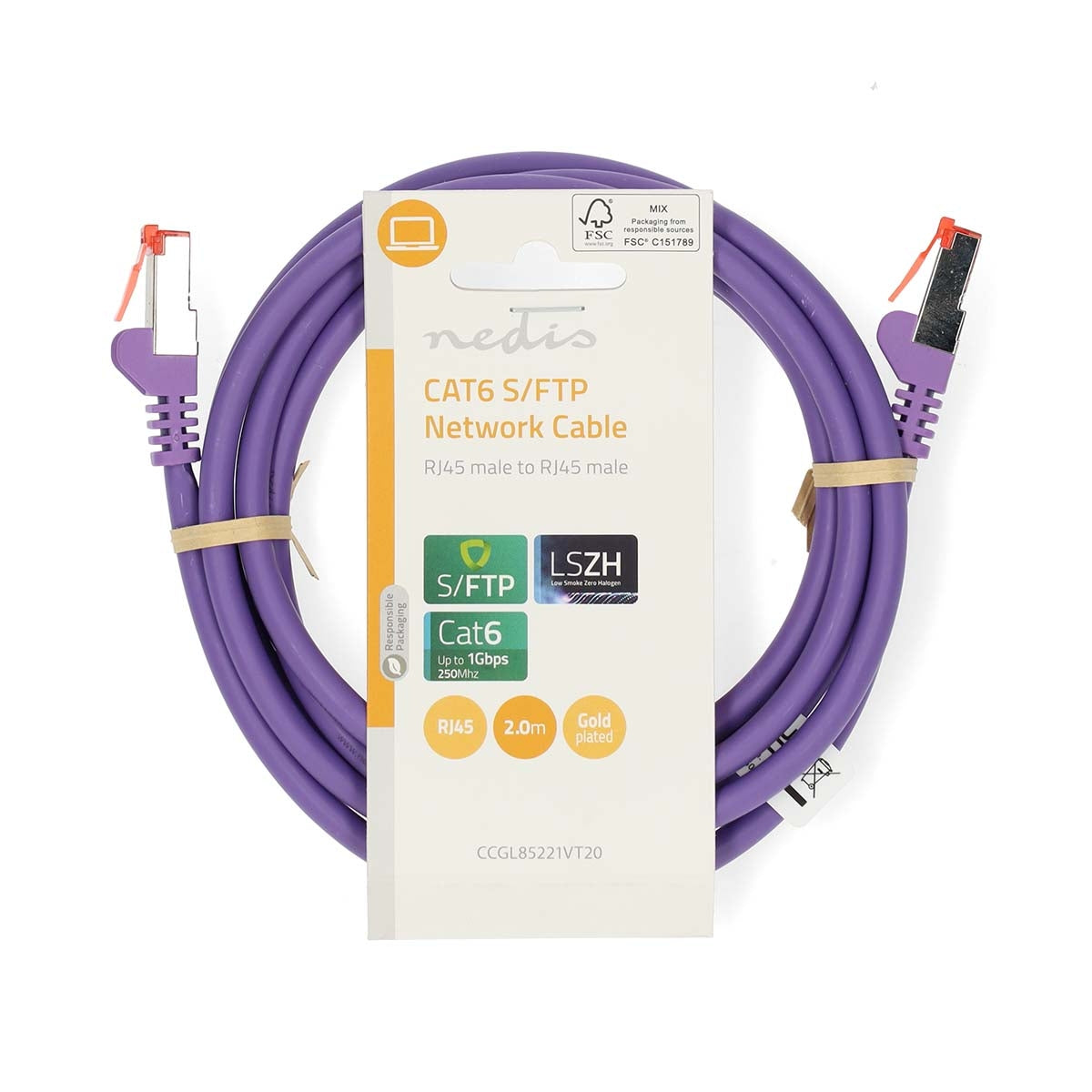 CAT6 Network Cable | RJ45 male | RJ45 male | S/FTP | 2.00 m | Round | LSZH | Violet | Label
