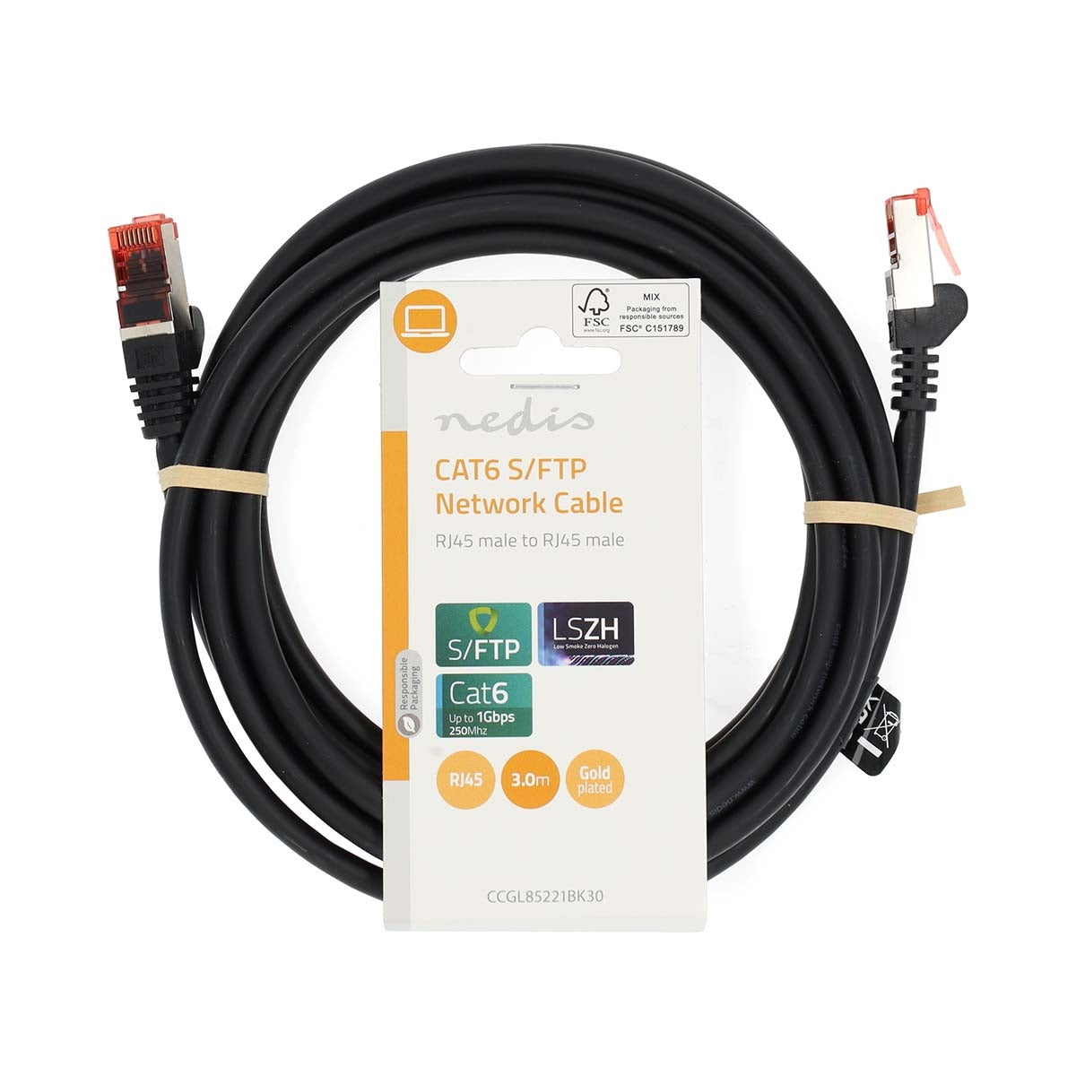 CAT6 Network Cable | RJ45 male | RJ45 male | S/FTP | 3.00 m | Round | LSZH | Black | Label