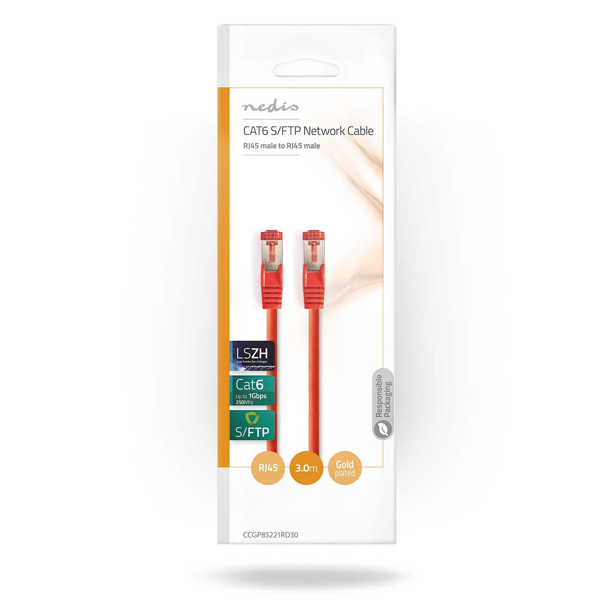 CAT6 Network Cable | RJ45 male | RJ45 male | S/FTP | 3.00 m | Round | LSZH | Red | Envelope