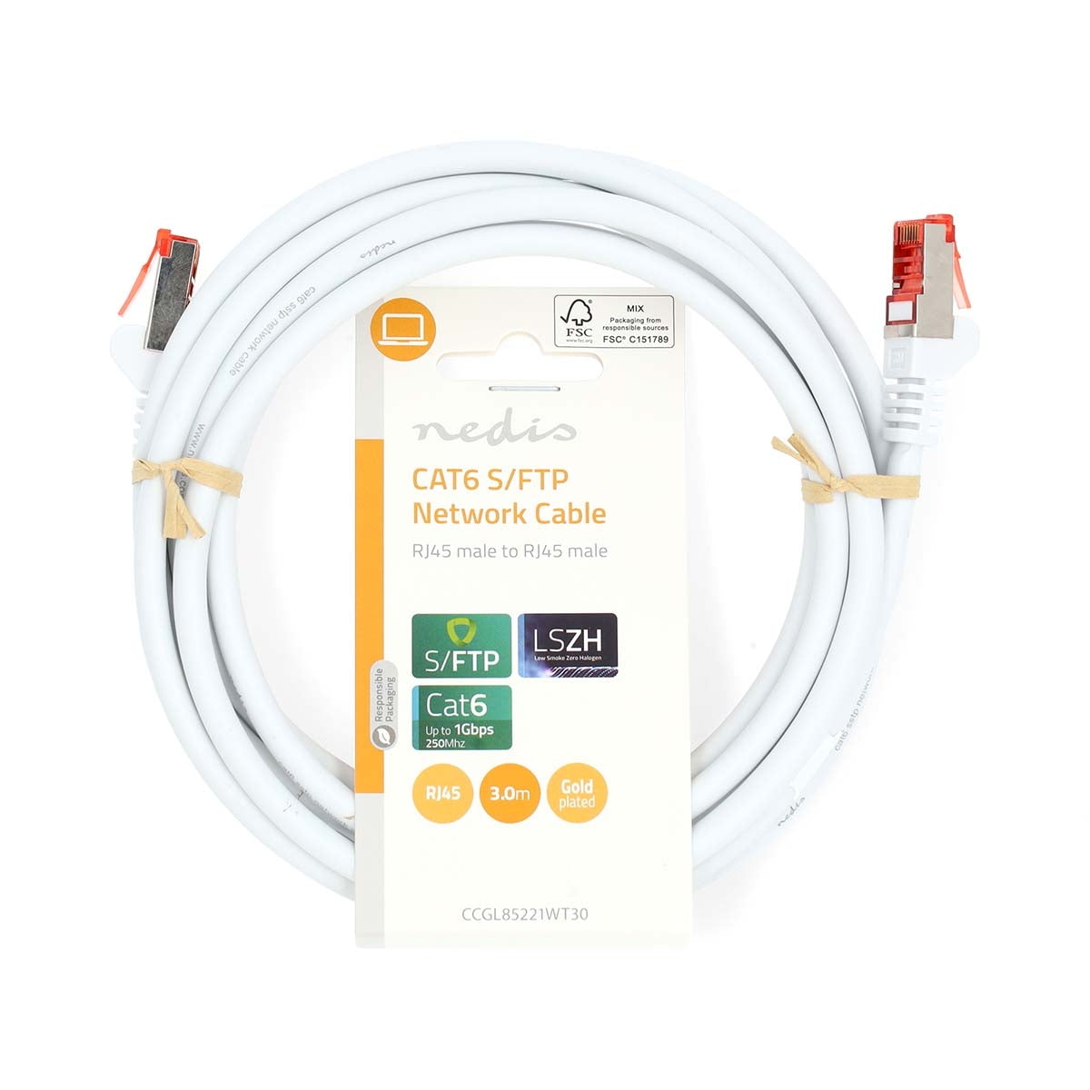 CAT6 Network Cable | RJ45 male | RJ45 male | S/FTP | 3.00 m | Round | LSZH | White | Label
