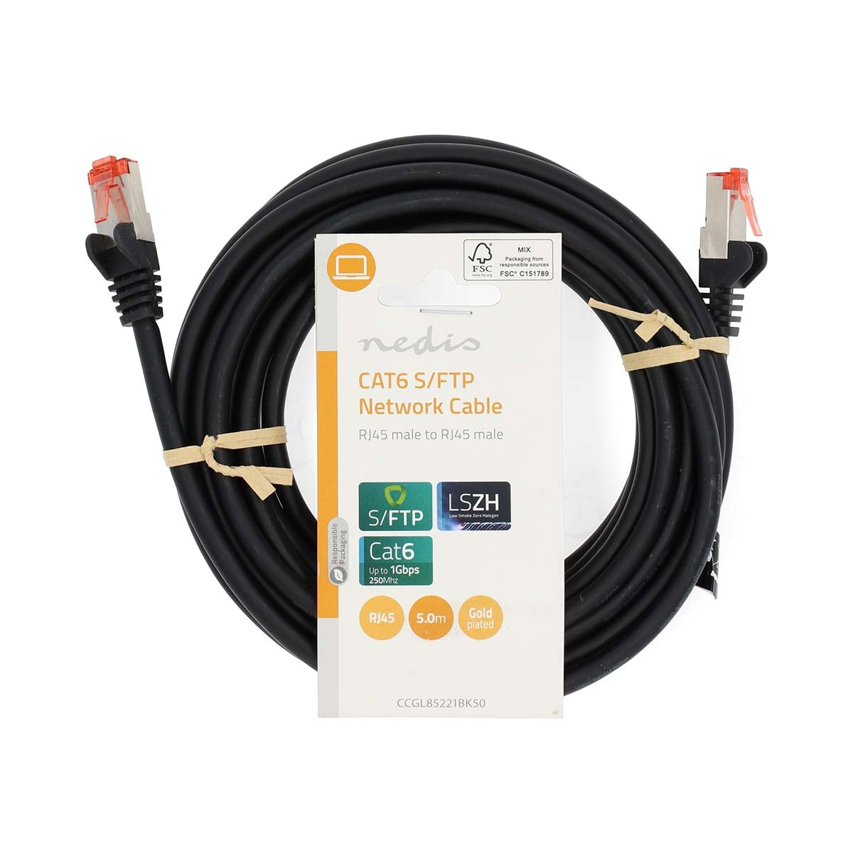 CAT6 Network Cable | RJ45 male | RJ45 male | S/FTP | 5.00 m | Round | LSZH | Black | Label