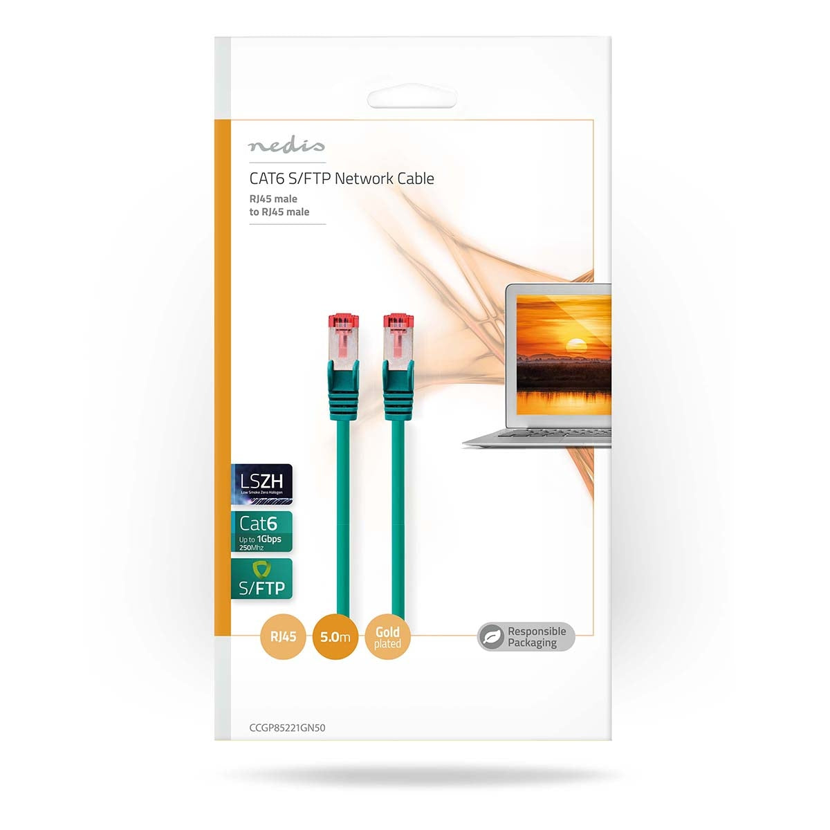 CAT6 Network Cable | RJ45 male | RJ45 male | S/FTP | 5.00 m | Round | LSZH | Green | Plastic bag