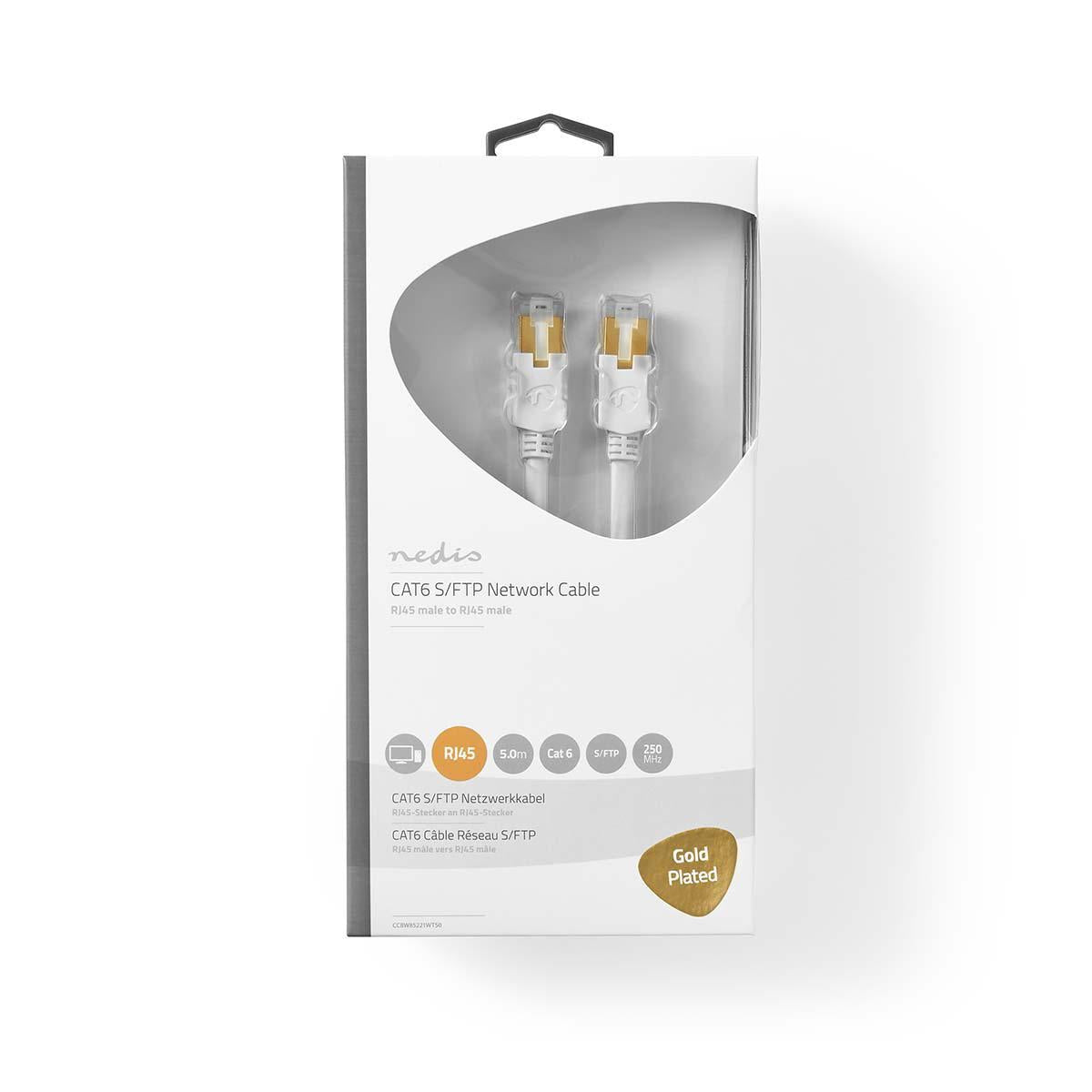 CAT6 Network Cable | RJ45 male | RJ45 male | S/FTP | 5.00 m | Round | LSZH / PVC | White | Cardboard box with window