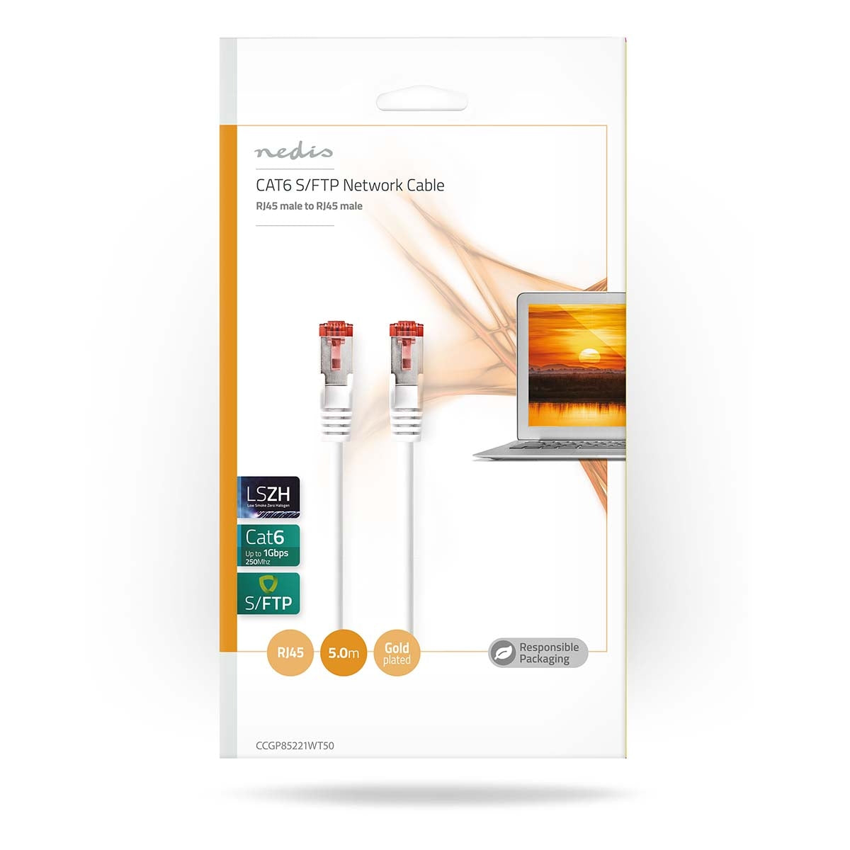 CAT6 Network Cable | RJ45 male | RJ45 male | S/FTP | 5.00 m | Round | LSZH | White | Envelope