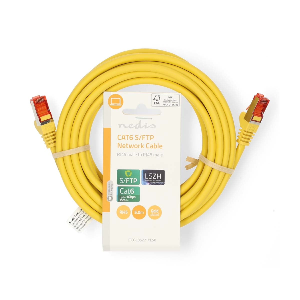 CAT6 Network Cable | RJ45 male | RJ45 male | S/FTP | 5.00 m | Round | LSZH | Yellow | Label
