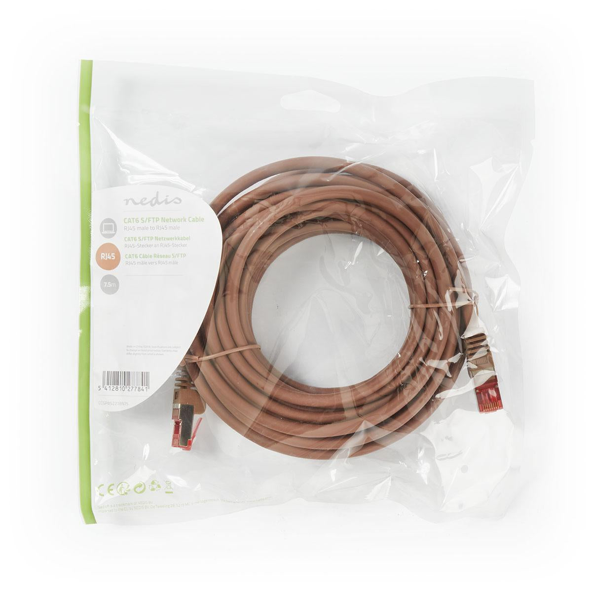 CAT6 Network Cable | RJ45 male | RJ45 male | S/FTP | 7.50 m | Round | LSZH | Brown | Plastic bag
