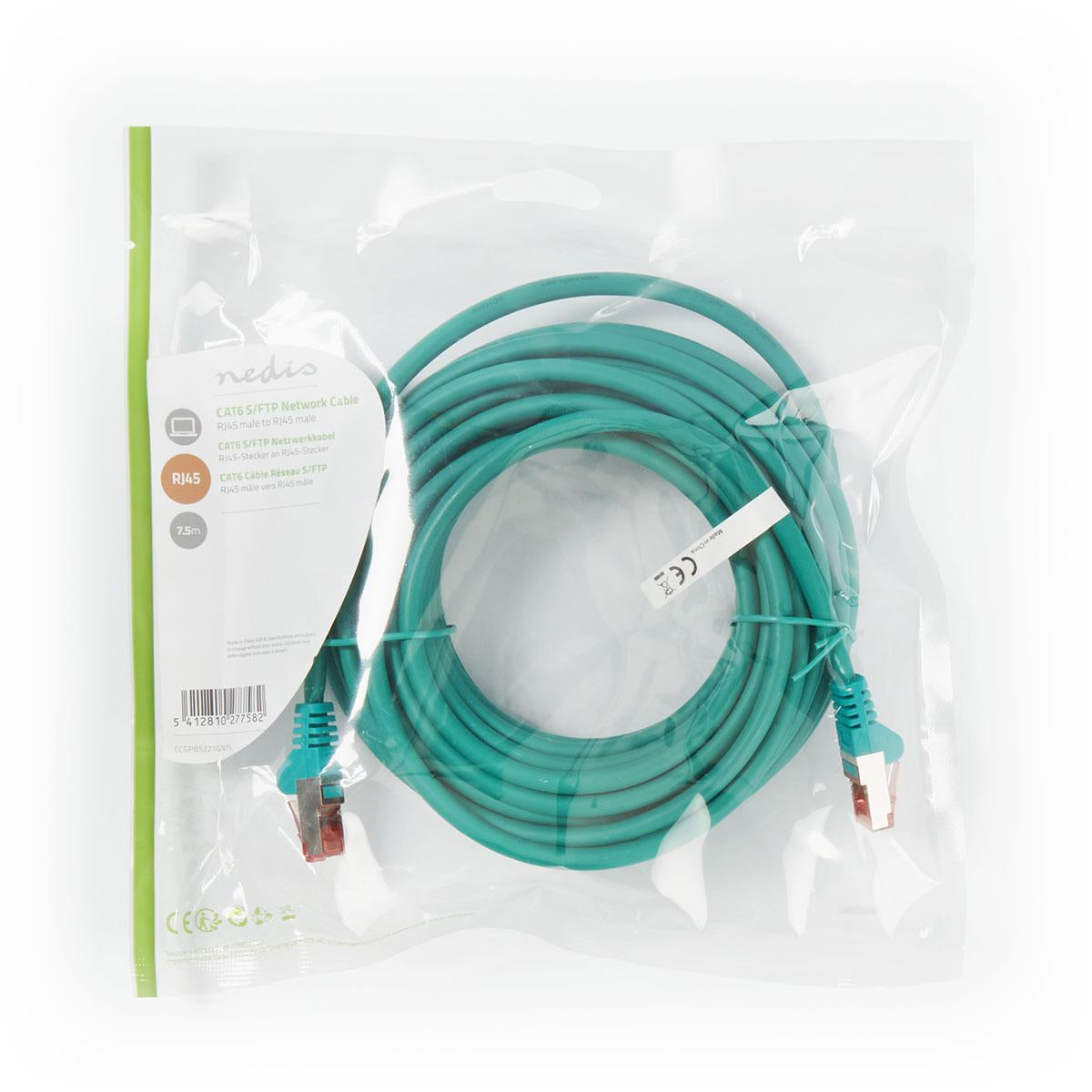 CAT6 Network Cable | RJ45 male | RJ45 male | S/FTP | 7.50 m | Round | LSZH | Green | Plastic bag
