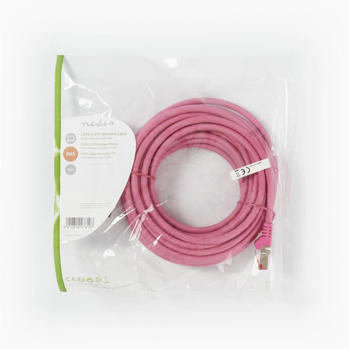 CAT6 Network Cable | RJ45 male | RJ45 male | S/FTP | 7.50 m | Round | LSZH | Pink | Plastic bag