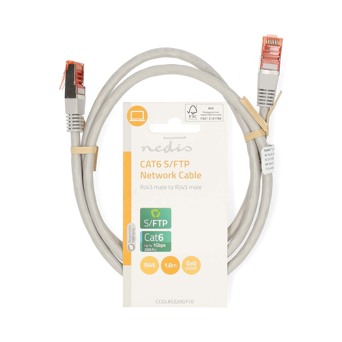 CAT6 Network Cable | RJ45 male | RJ45 male | SF/UTP | 1.00 m | Round | PVC | Gray | Label